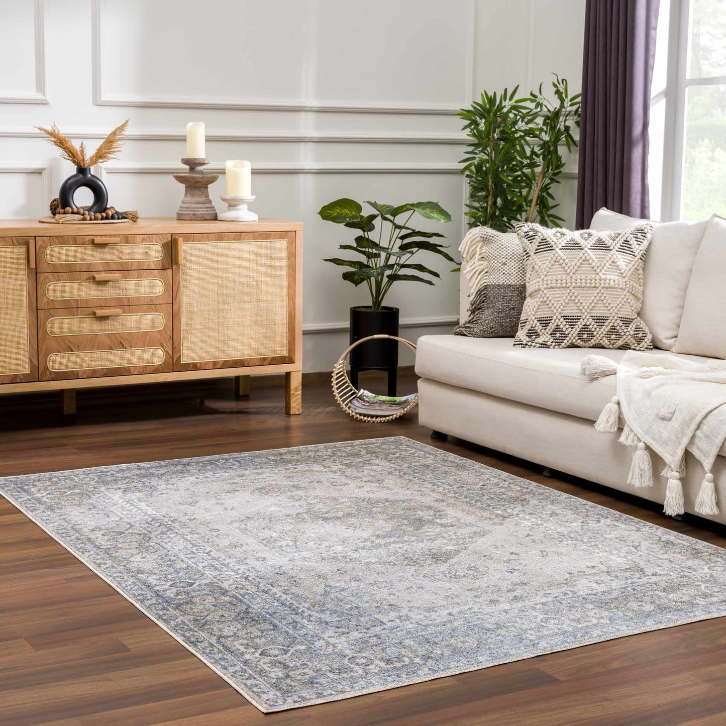 Washable Blue Flat Pile Rug - Stylish Durable Home Decor