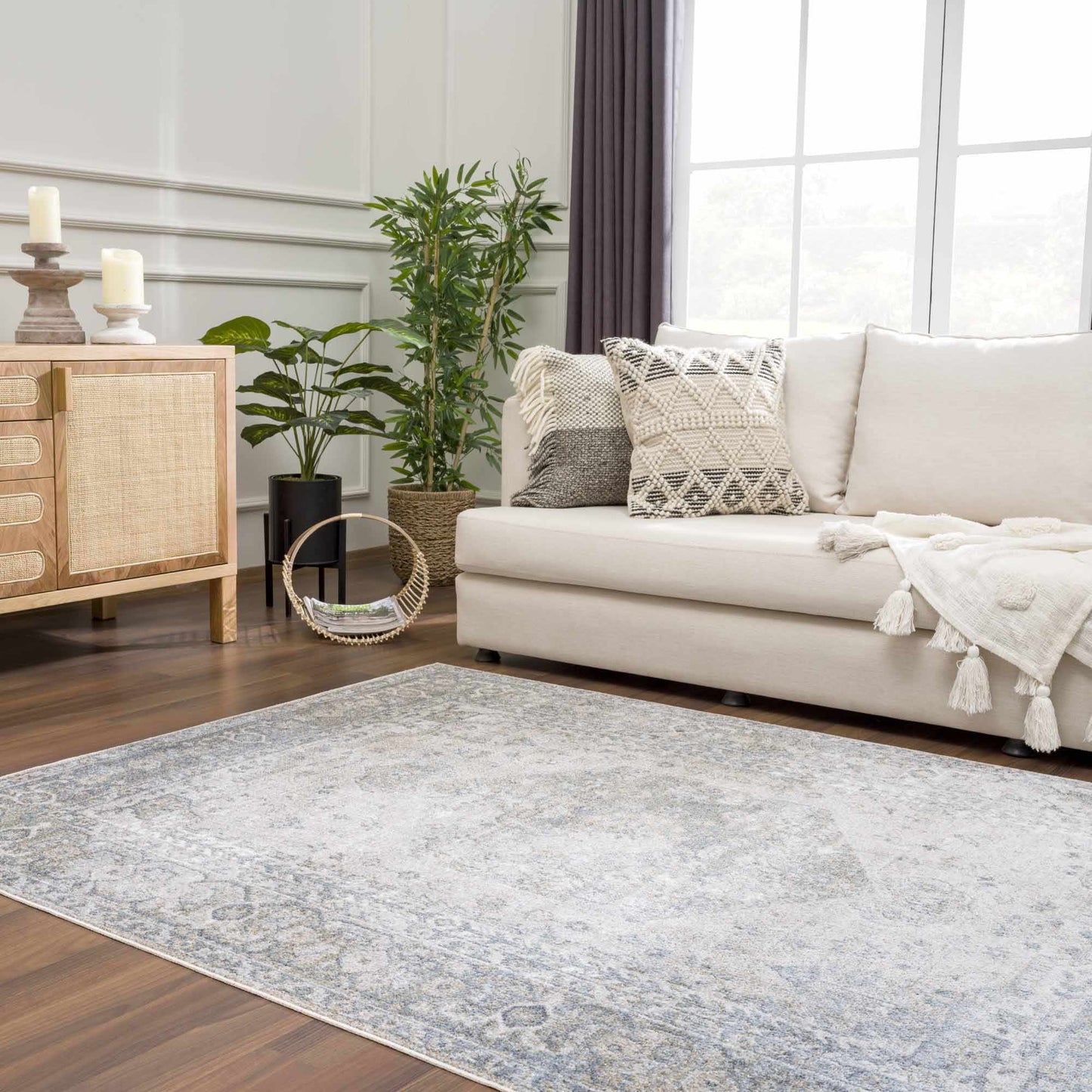 Washable Blue Flat Pile Rug - Stylish Durable Home Decor