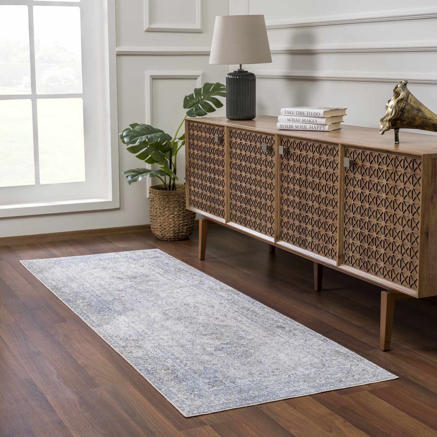 Washable Blue Flat Pile Rug - Stylish Durable Home Decor