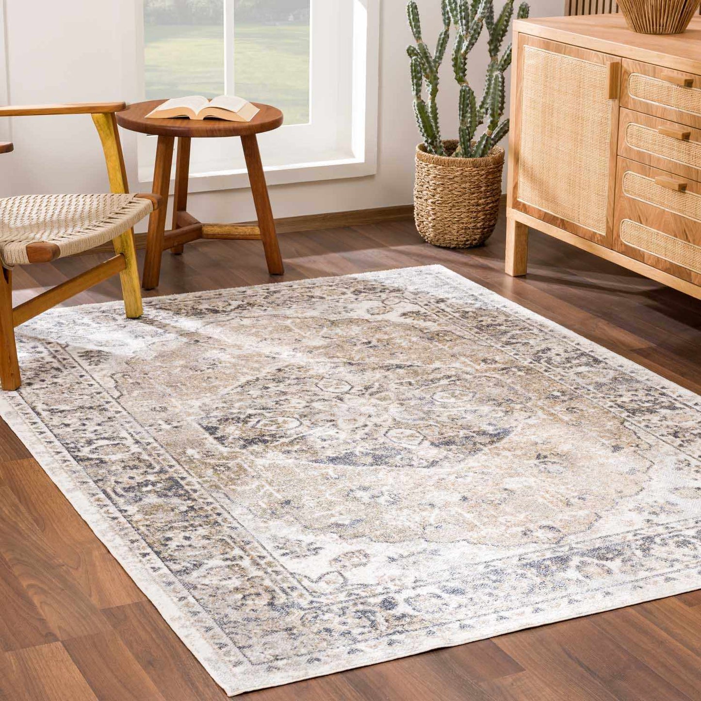 Beige Washable Flat Pile Rug - Stylish Home Décor