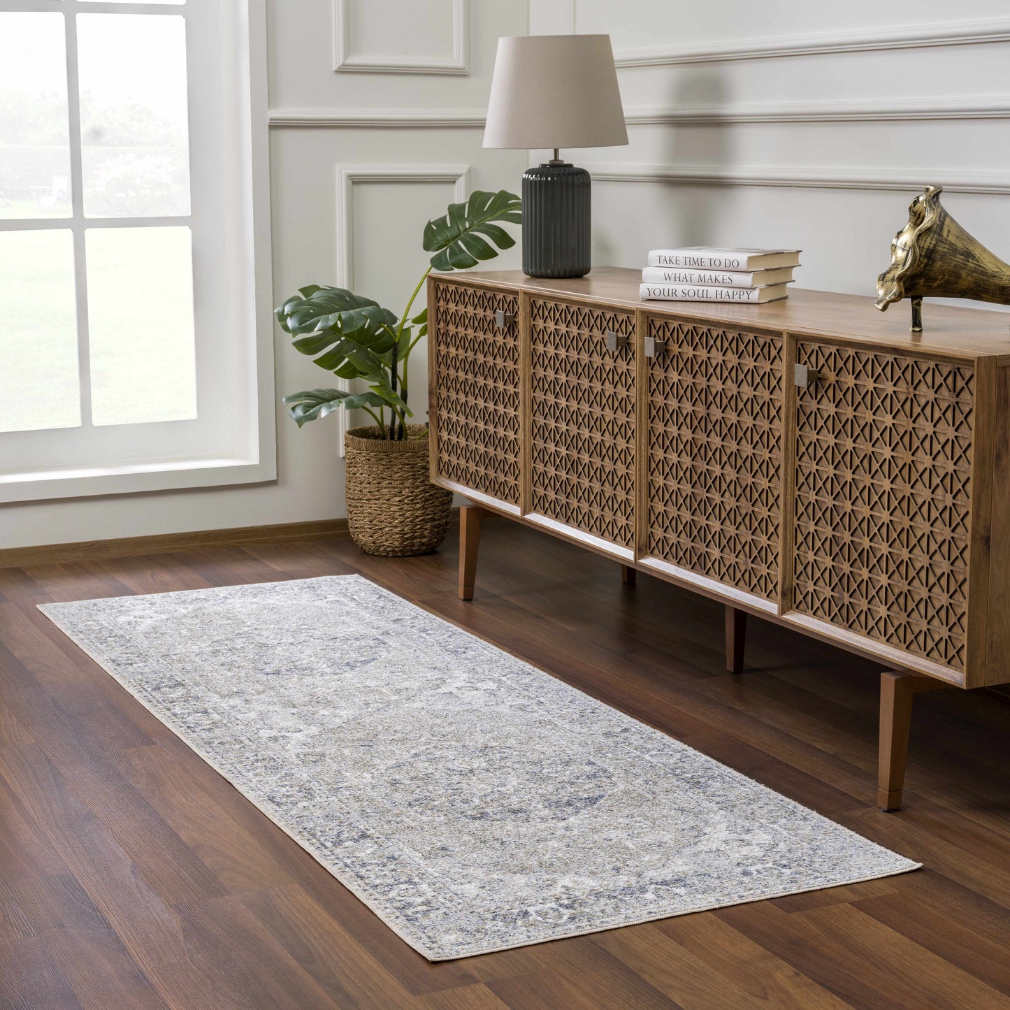 Washable Blue Flat Pile Rug - Stylish Durable Home Decor