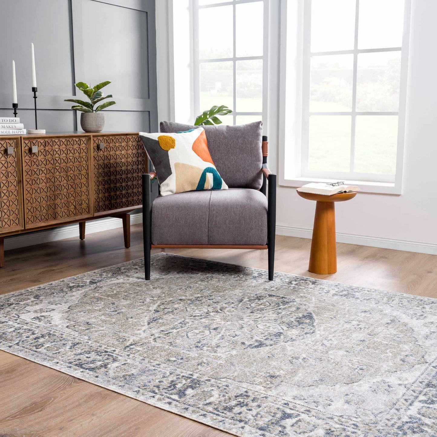 Washable Blue Flat Pile Rug - Stylish Durable Home Decor