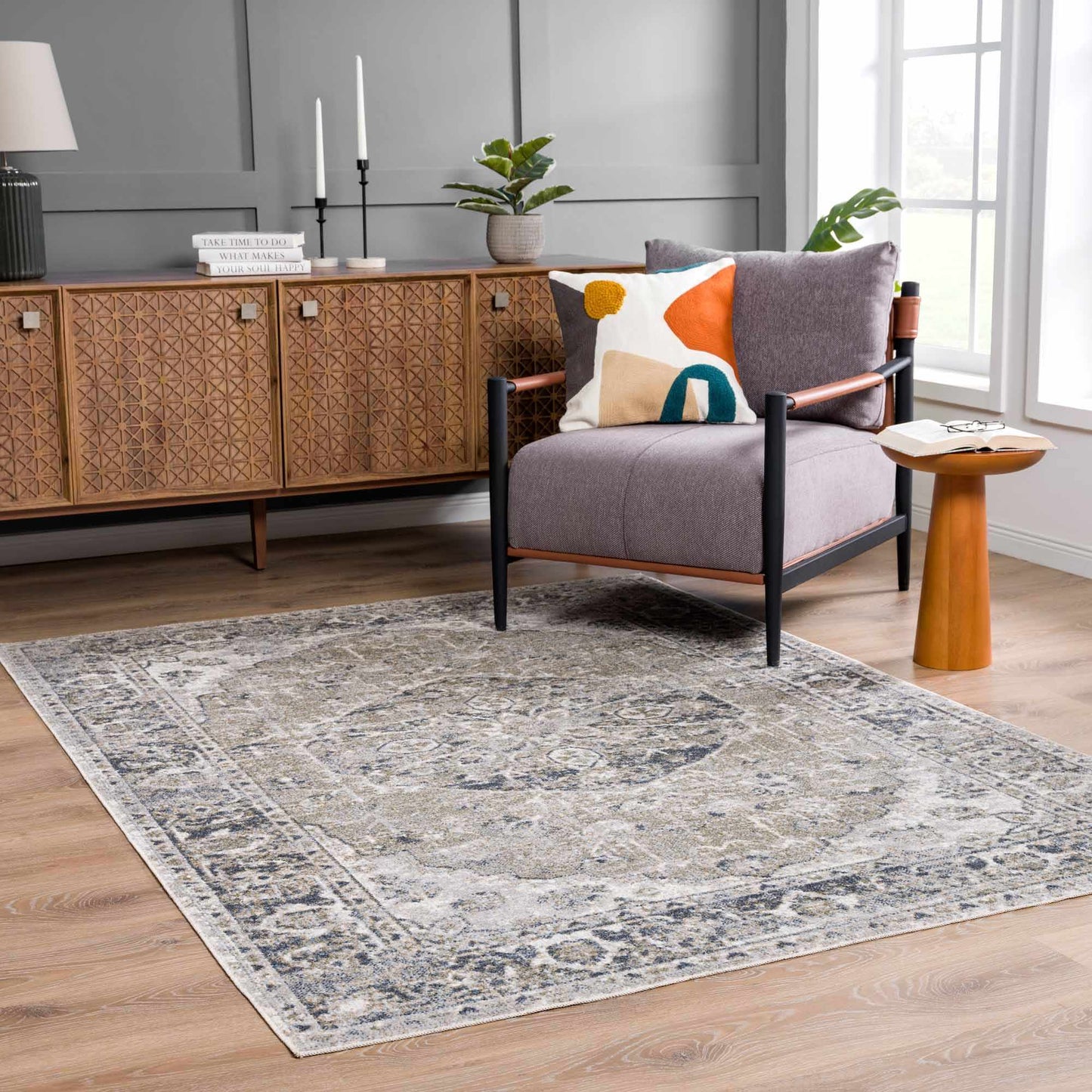 Washable Blue Flat Pile Rug - Stylish Durable Home Decor