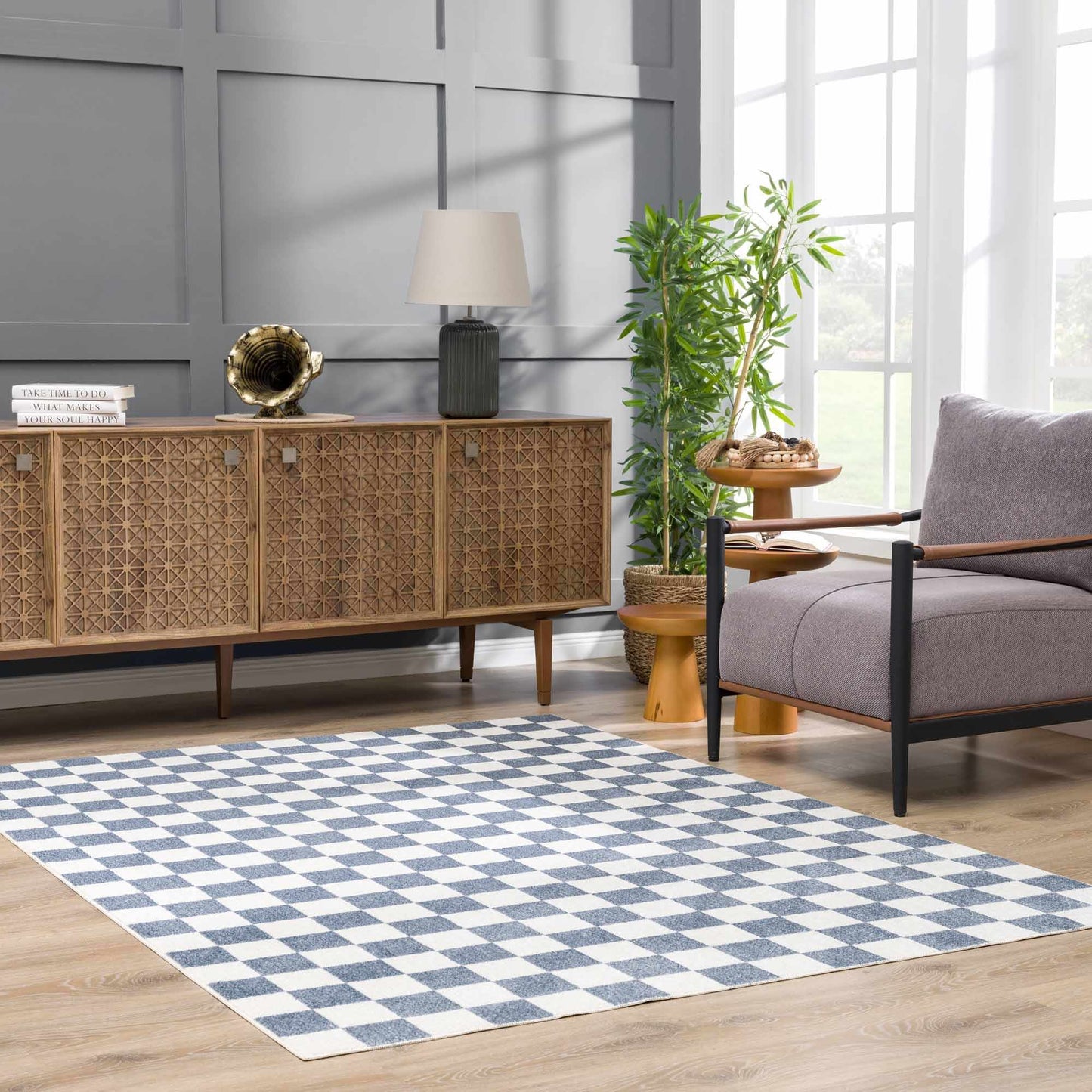 Checkered Washable Area Rug - Stylish Durable Floor Covering