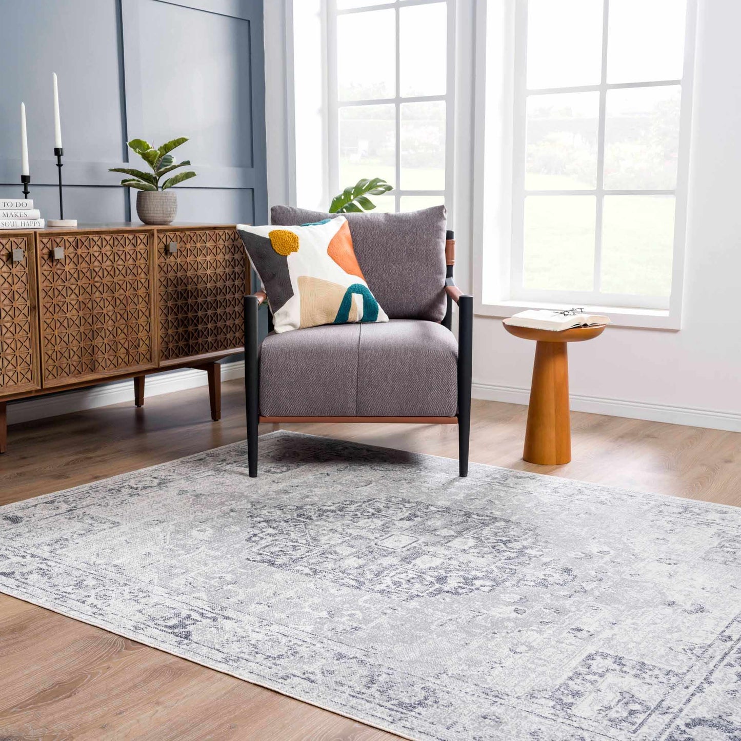Washable Flat Pile Rug - Stylish Durable Home Decor in Akram Antrasit