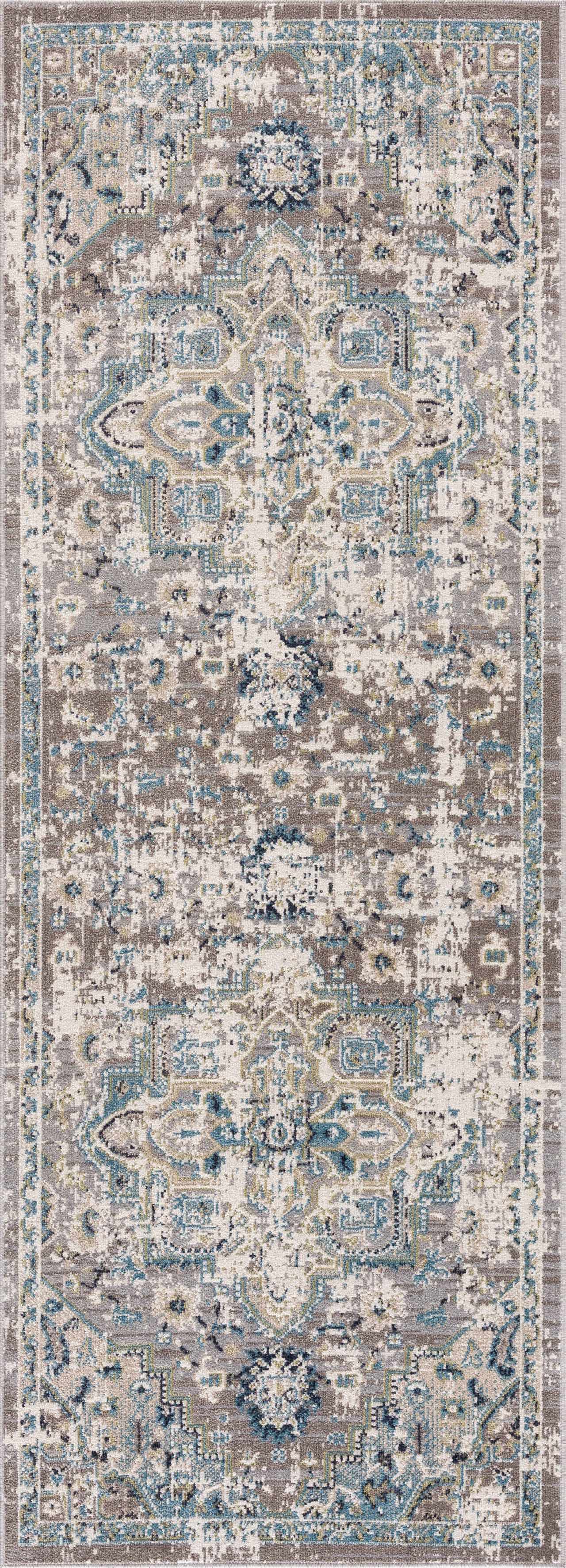 Washable Gray Blue Area Rug - Modern Home Decor Accent
