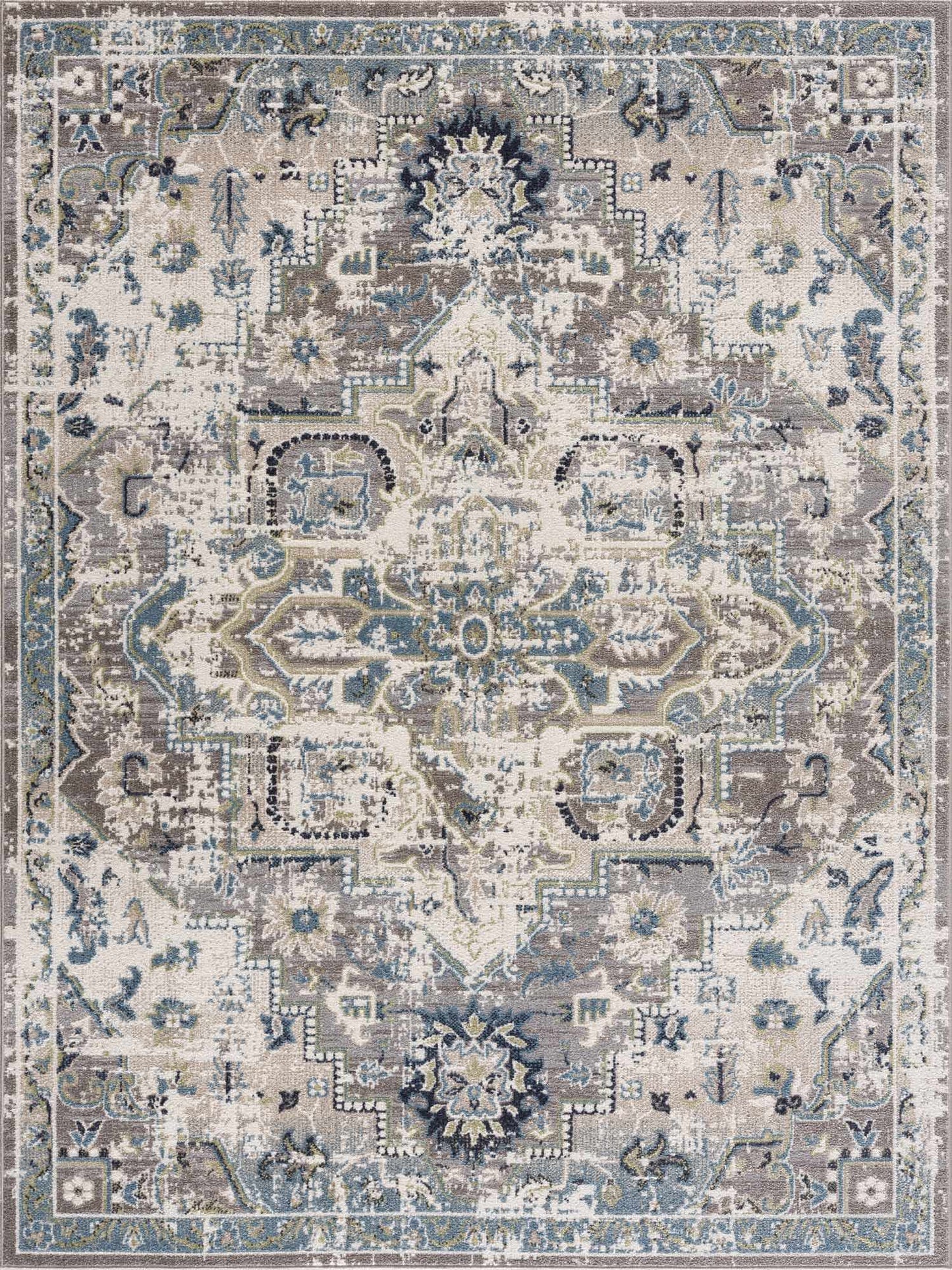 Washable Gray Blue Area Rug - Modern Home Decor Accent
