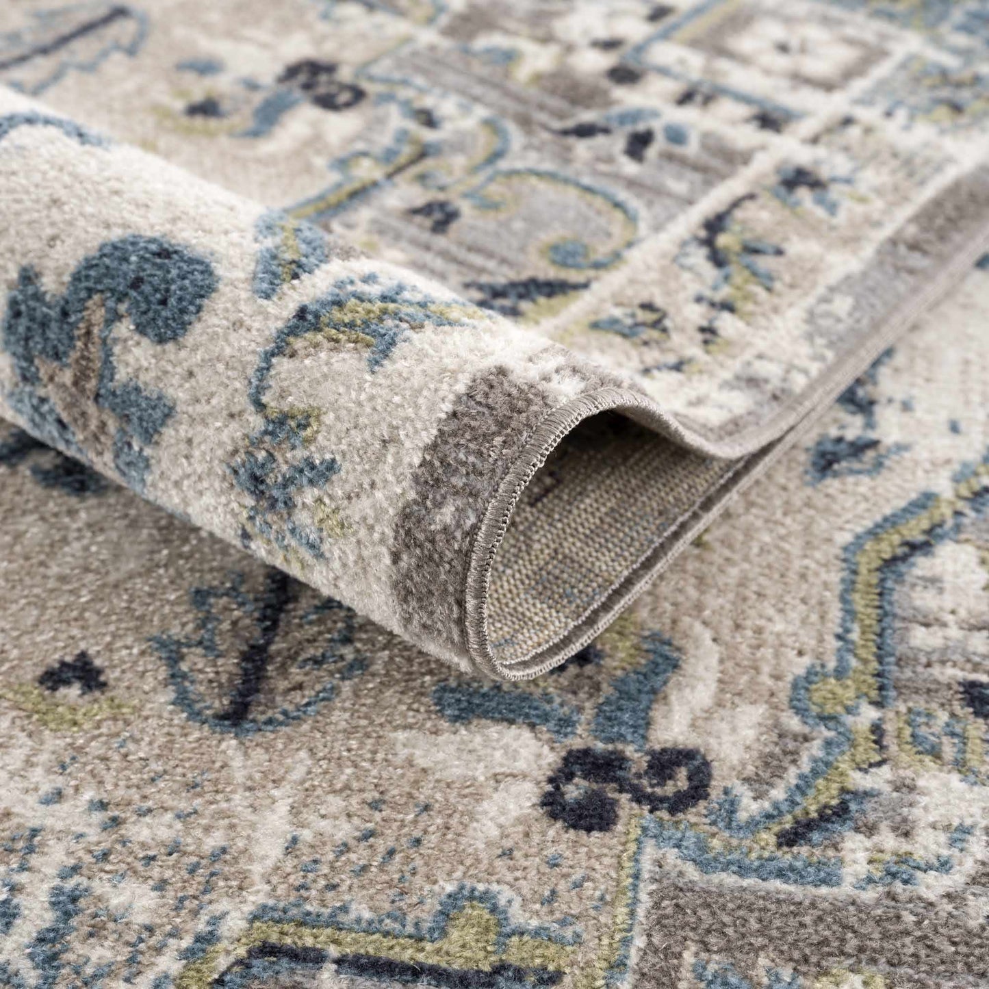 Washable Gray Blue Area Rug - Modern Home Decor Accent