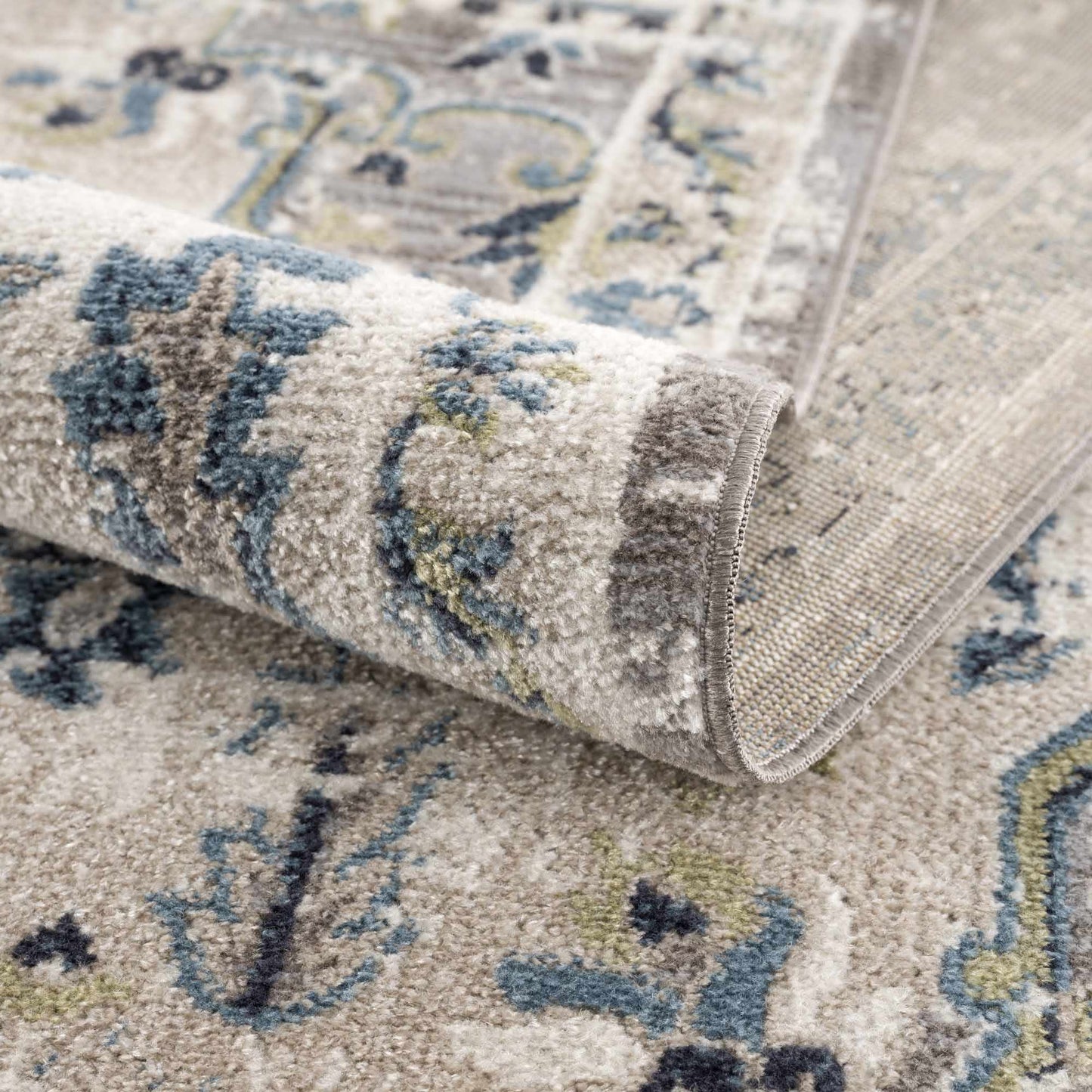 Washable Gray Blue Area Rug - Modern Home Decor Accent