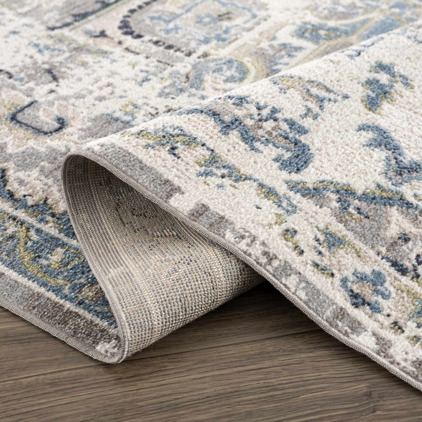Washable Gray Blue Area Rug - Modern Home Decor Accent