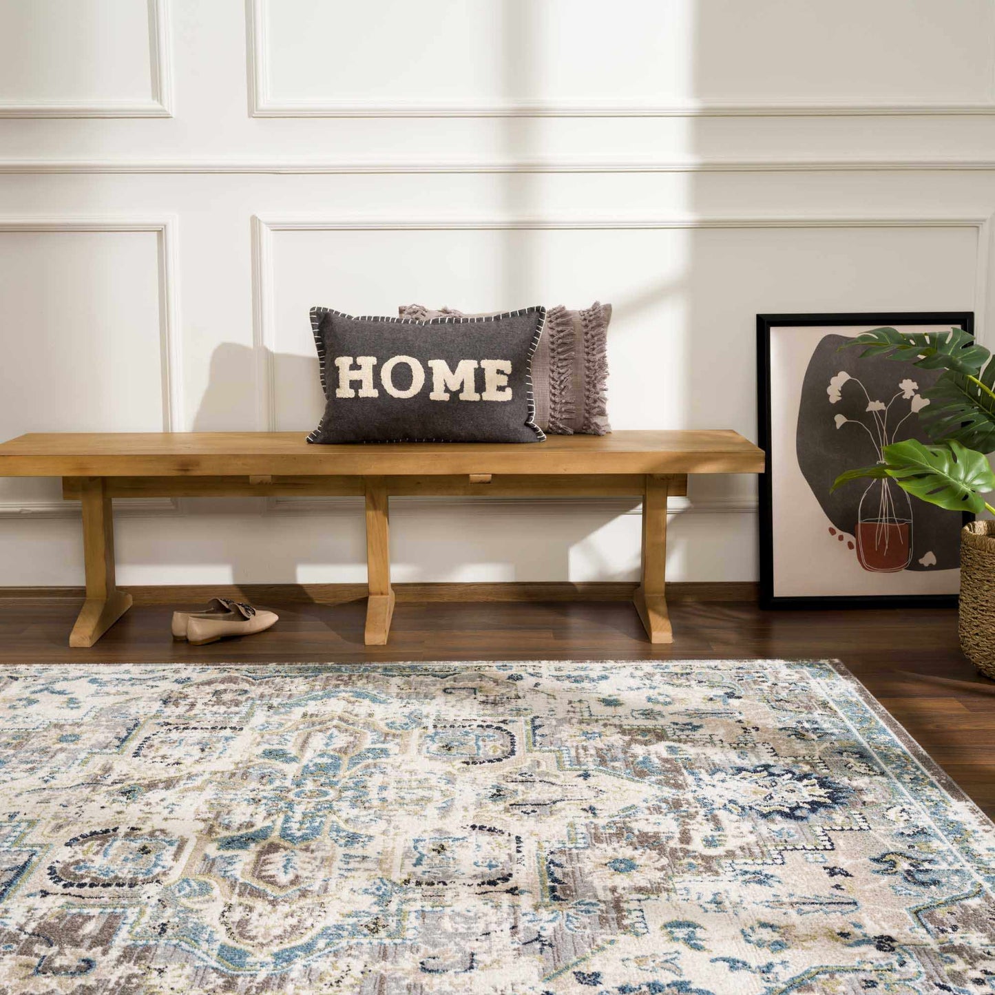 Washable Gray Blue Area Rug - Modern Home Decor Accent