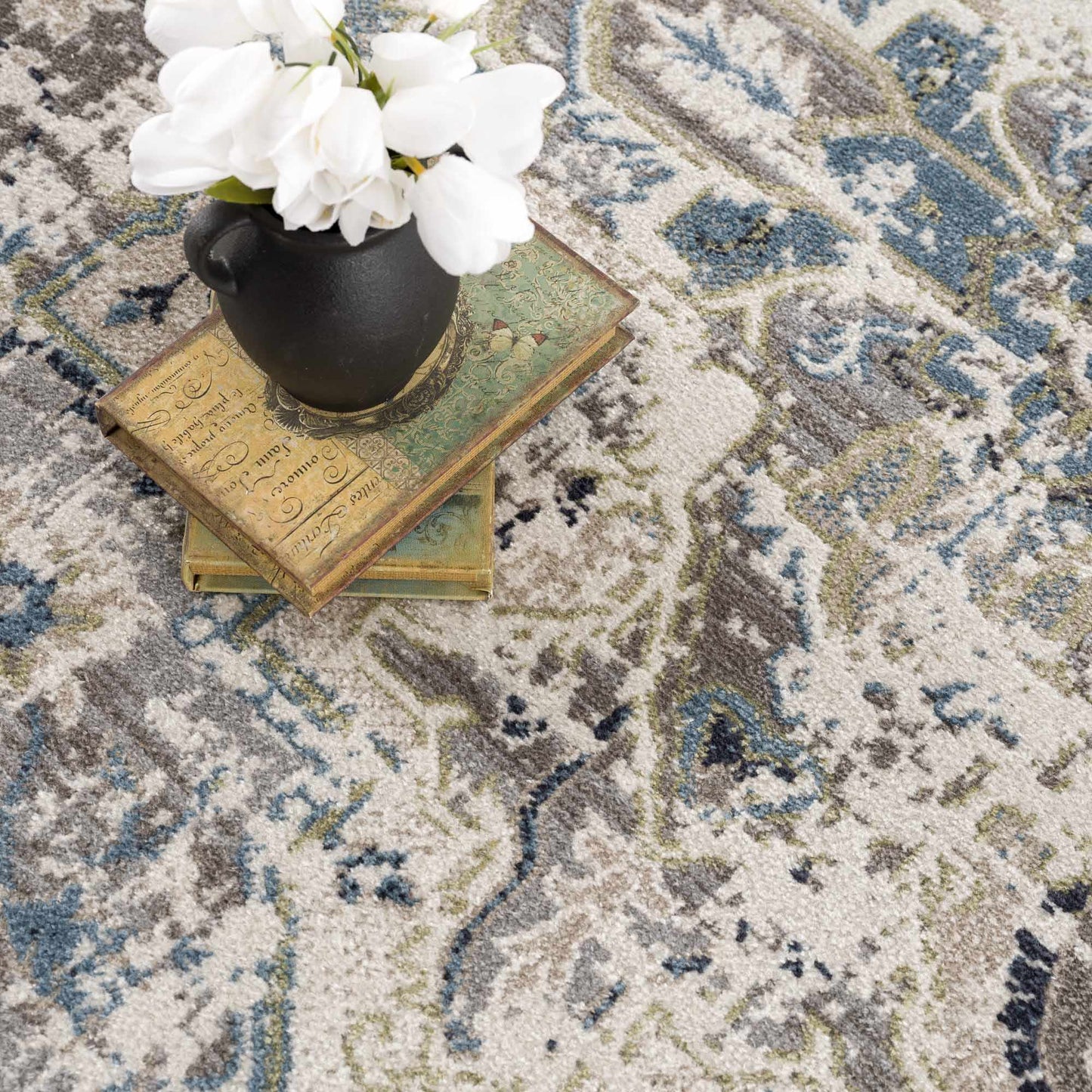Washable Gray Blue Area Rug - Modern Home Decor Accent