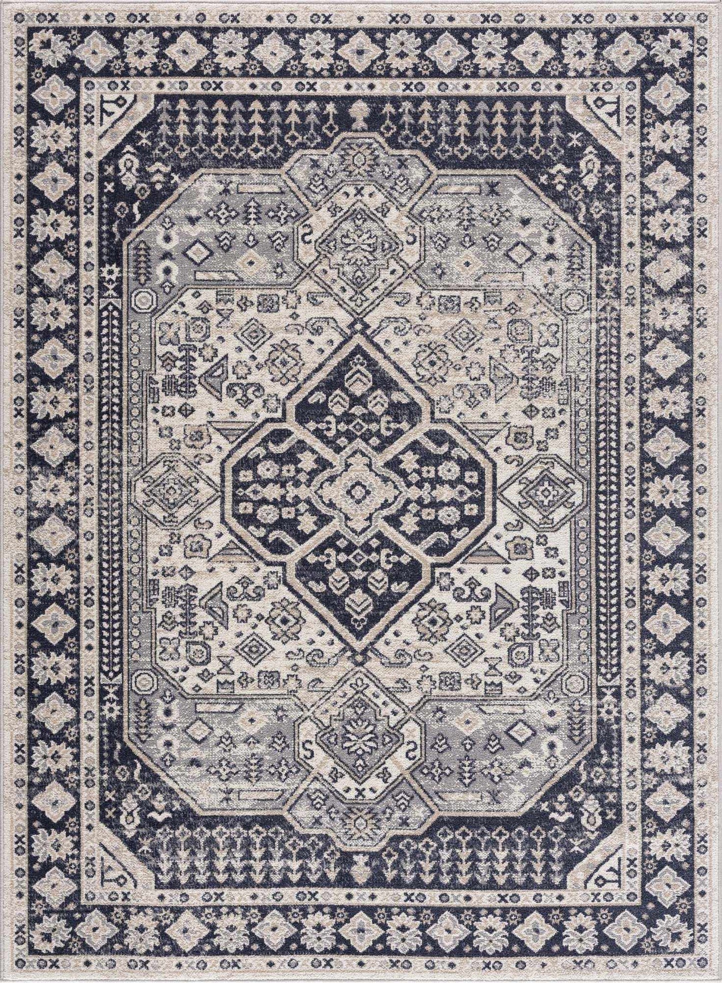 Washable Cream Gray Area Rug - Stylish Durable Home Decor