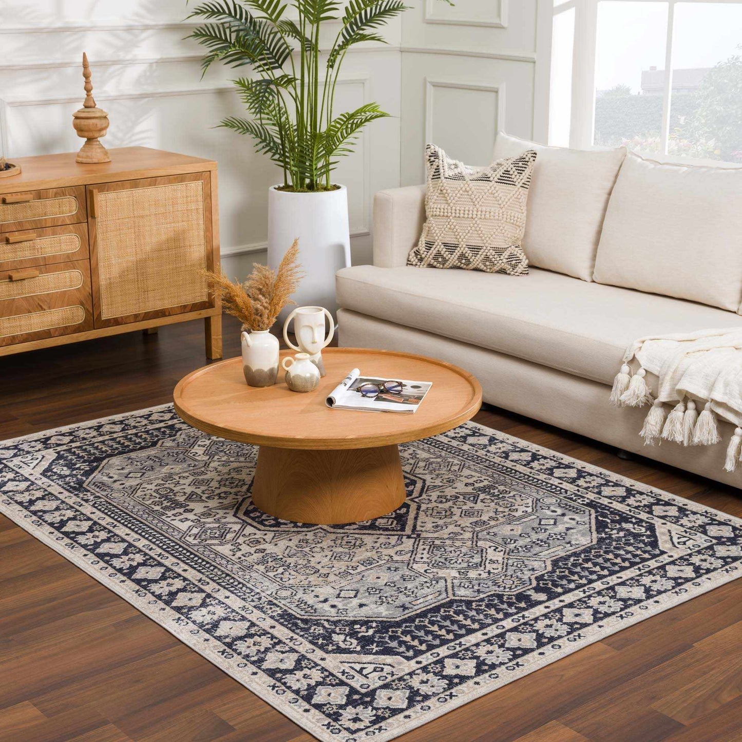 Washable Cream Gray Area Rug - Stylish Durable Home Decor