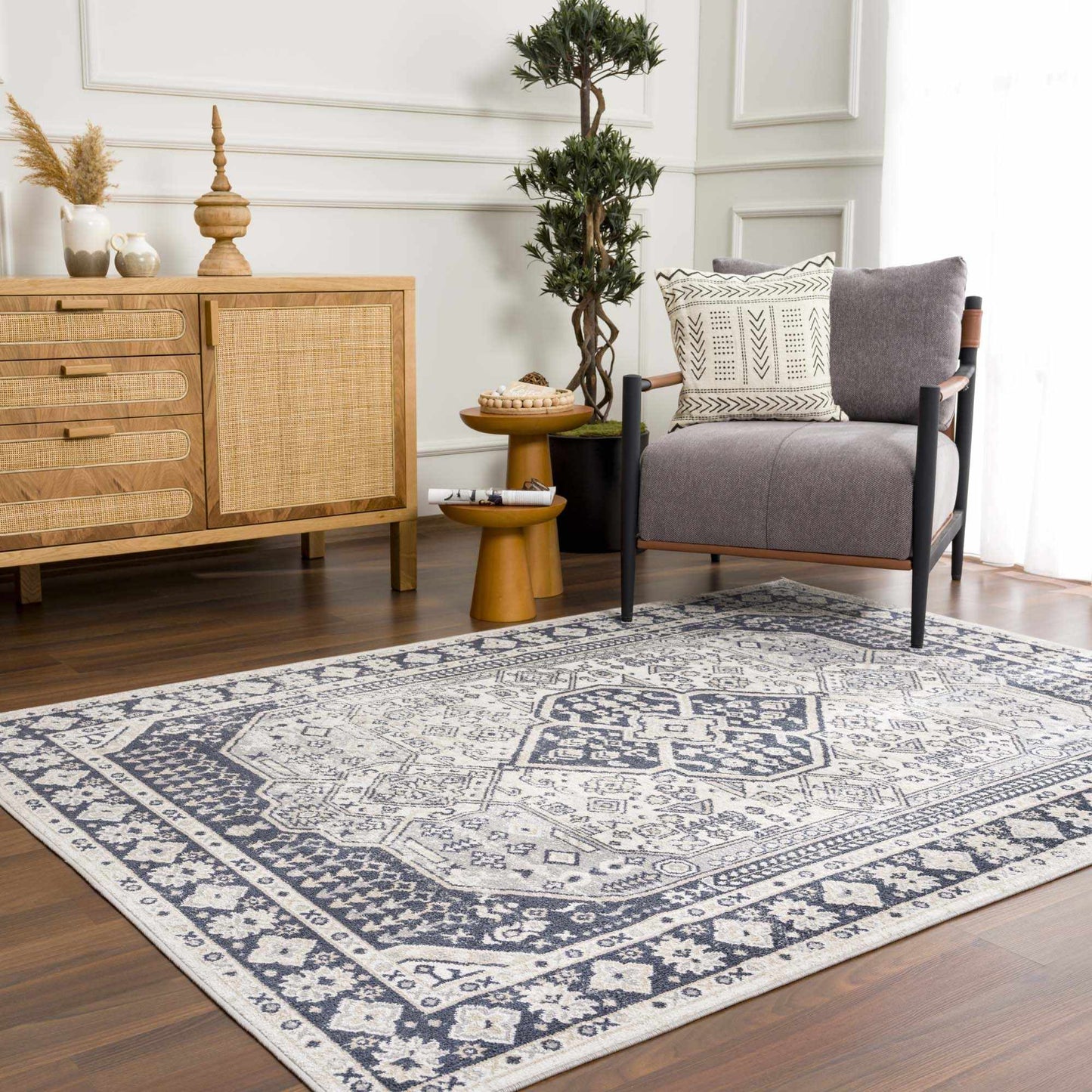 Washable Cream Gray Area Rug - Stylish Durable Home Decor