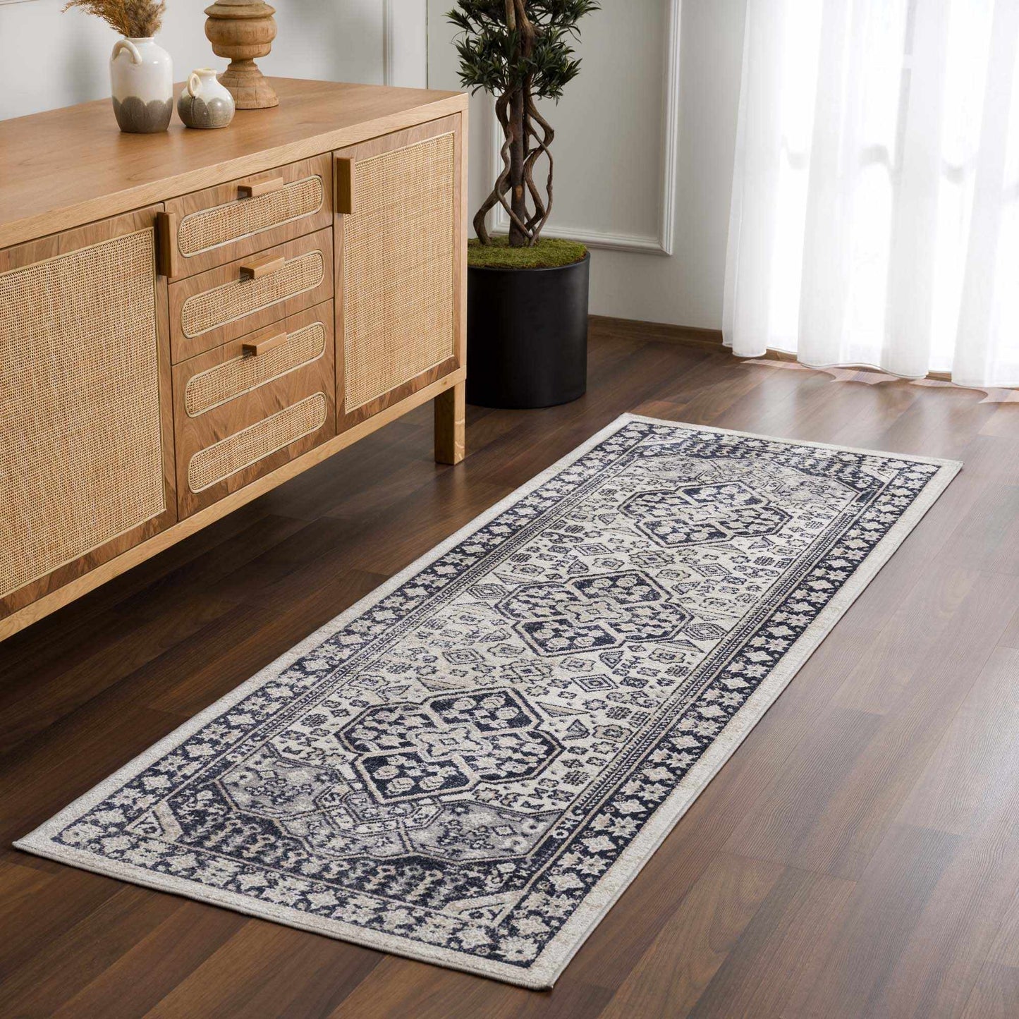 Washable Cream Gray Area Rug - Stylish Durable Home Decor