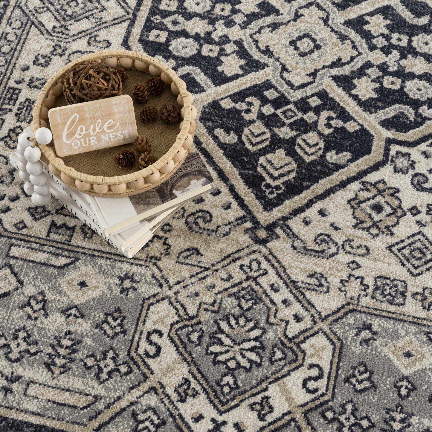 Washable Cream Gray Area Rug - Stylish Durable Home Decor