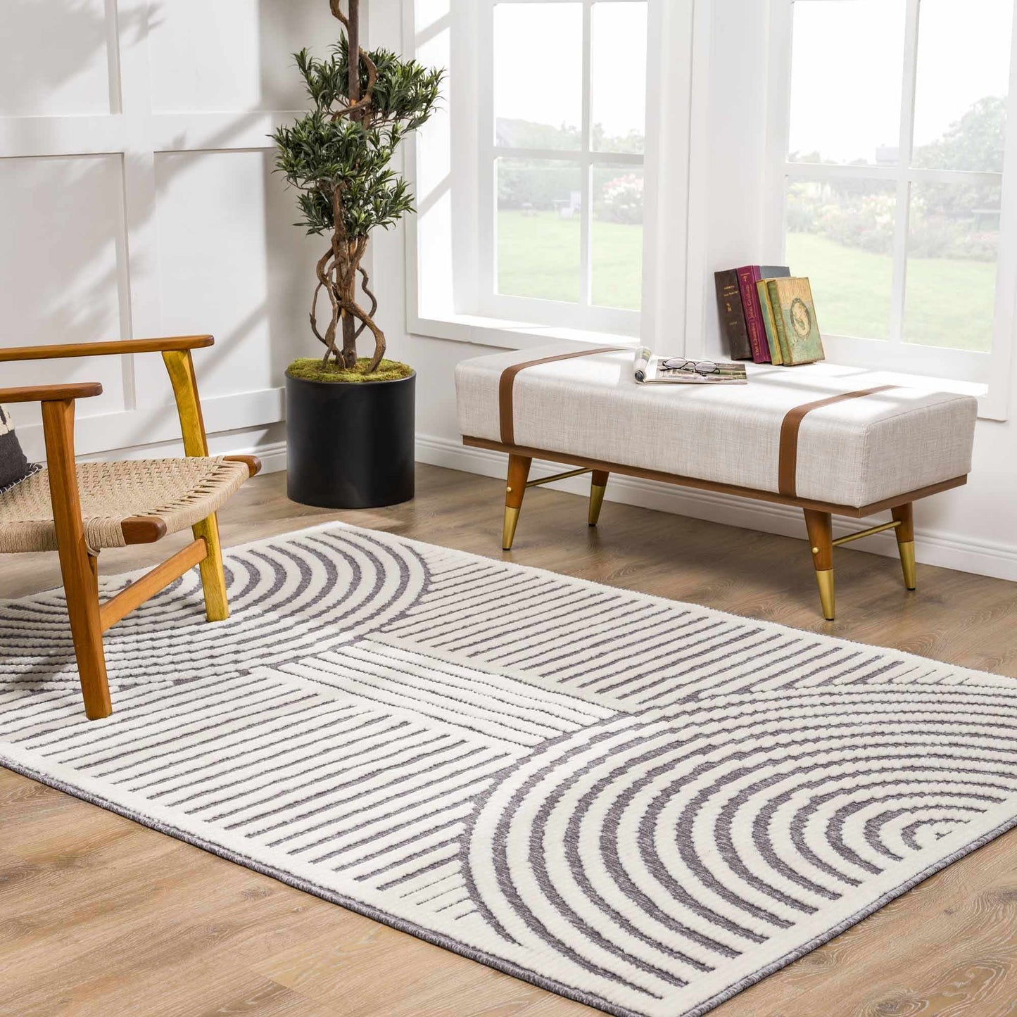 Colorful Kids Area Rug - Rainbow Washable Playroom Rug in Deron Gray
