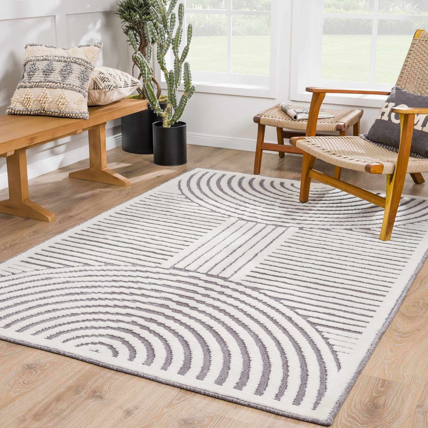 Colorful Kids Area Rug - Rainbow Washable Playroom Rug in Deron Gray