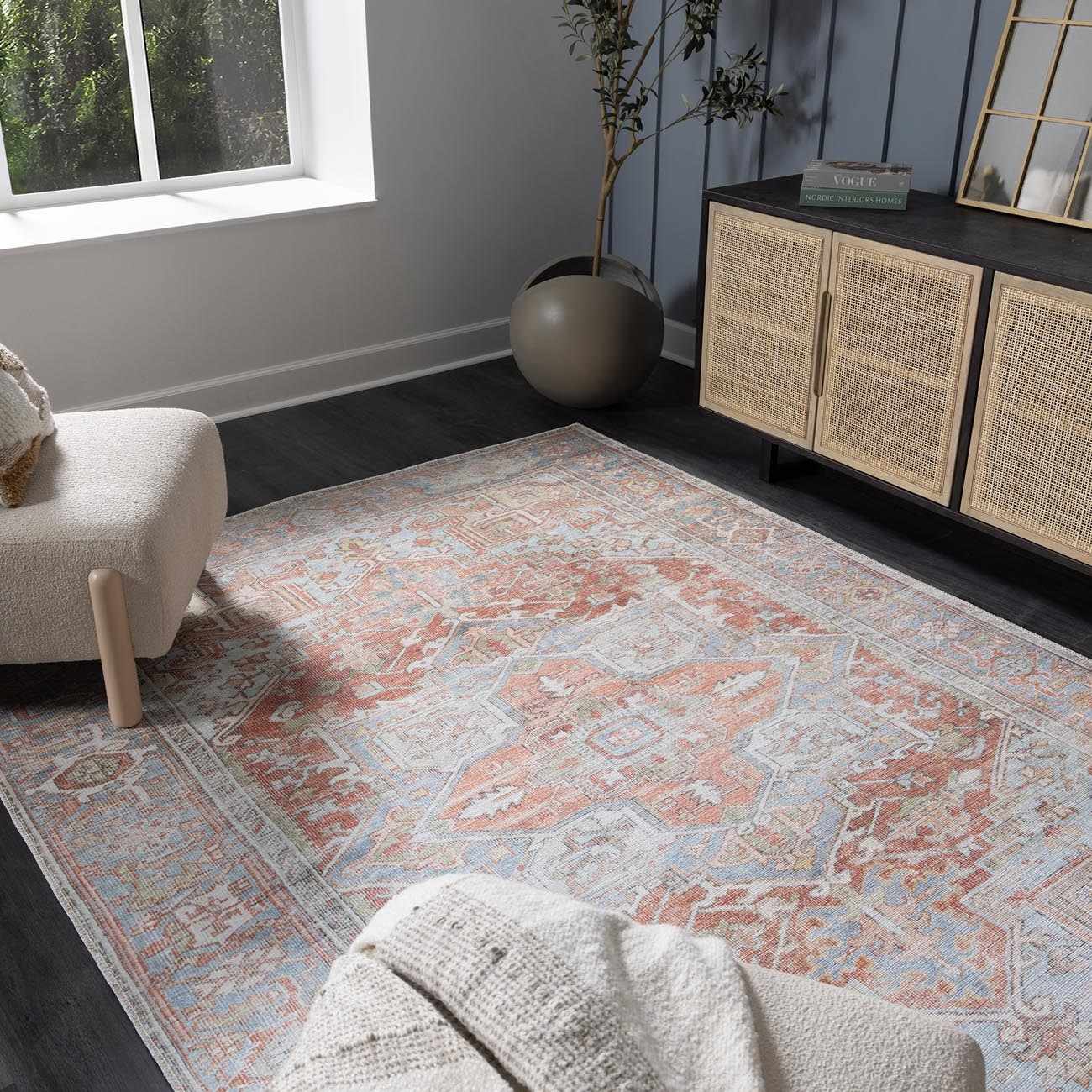 Washable Rust Area Rug - Stylish Durable Easy to Clean