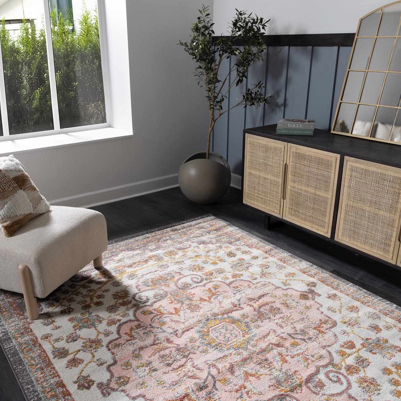 Floral Medallion Area Rug - Elegant Living Room Bedroom Decor