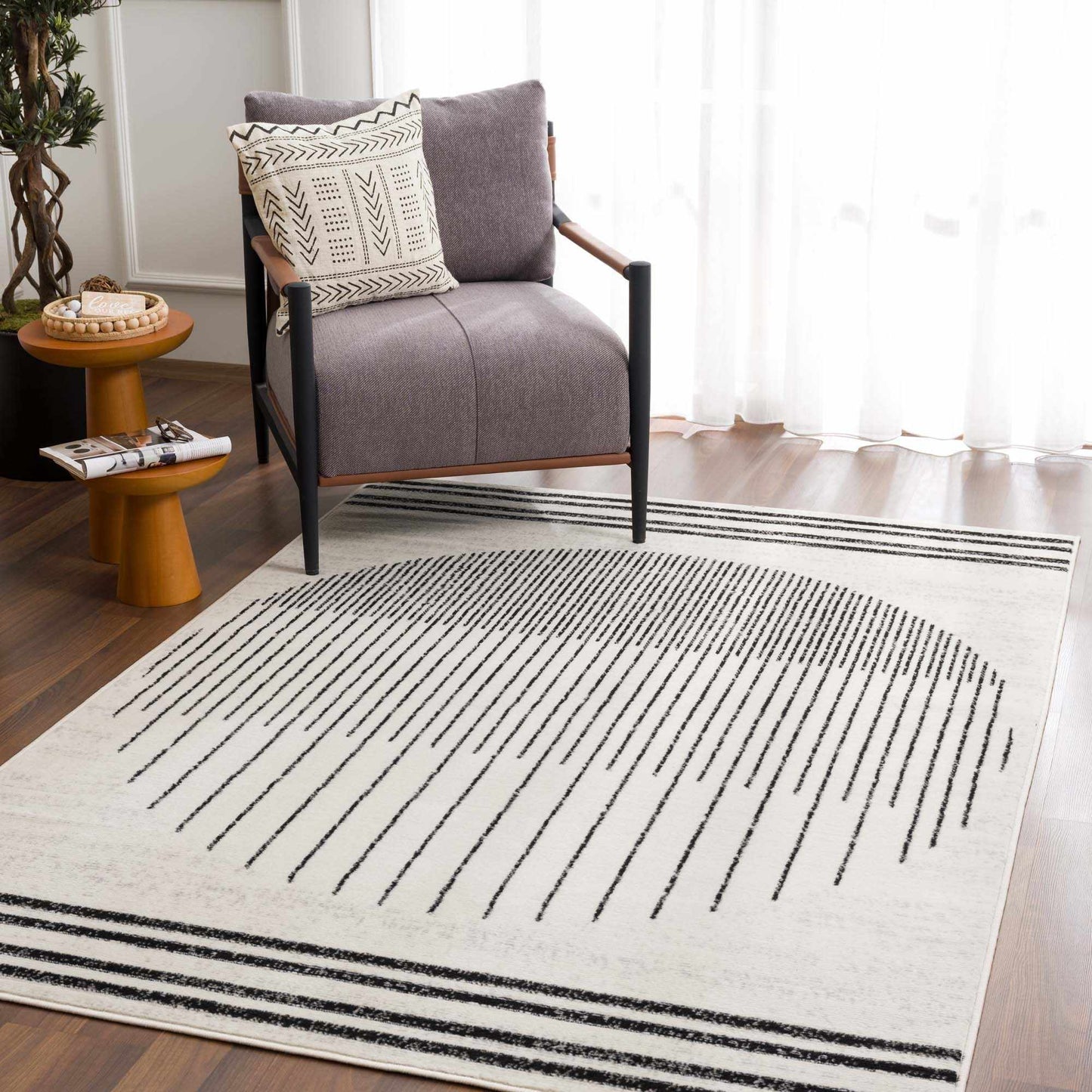 Angus Black White Geometric Area Rug - Modern Home Décor