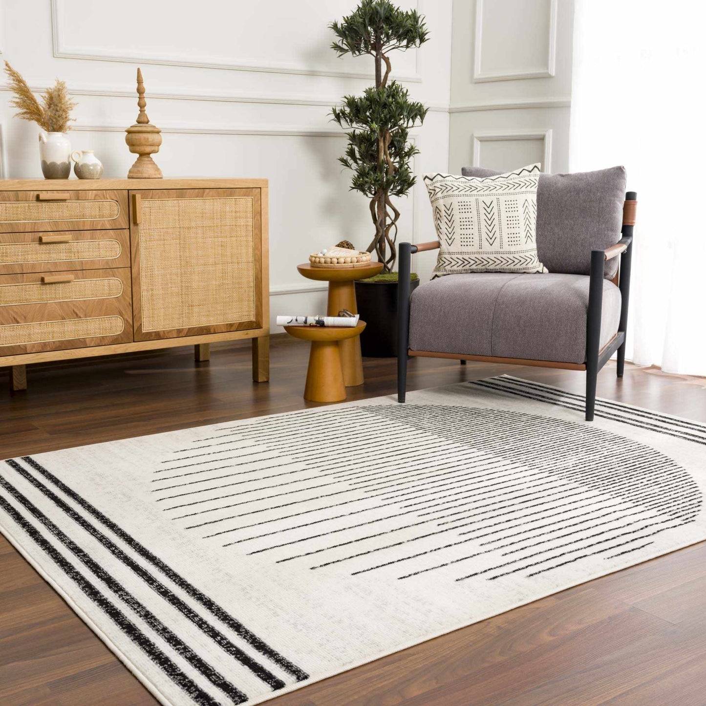 Angus Black White Geometric Area Rug - Modern Home Décor