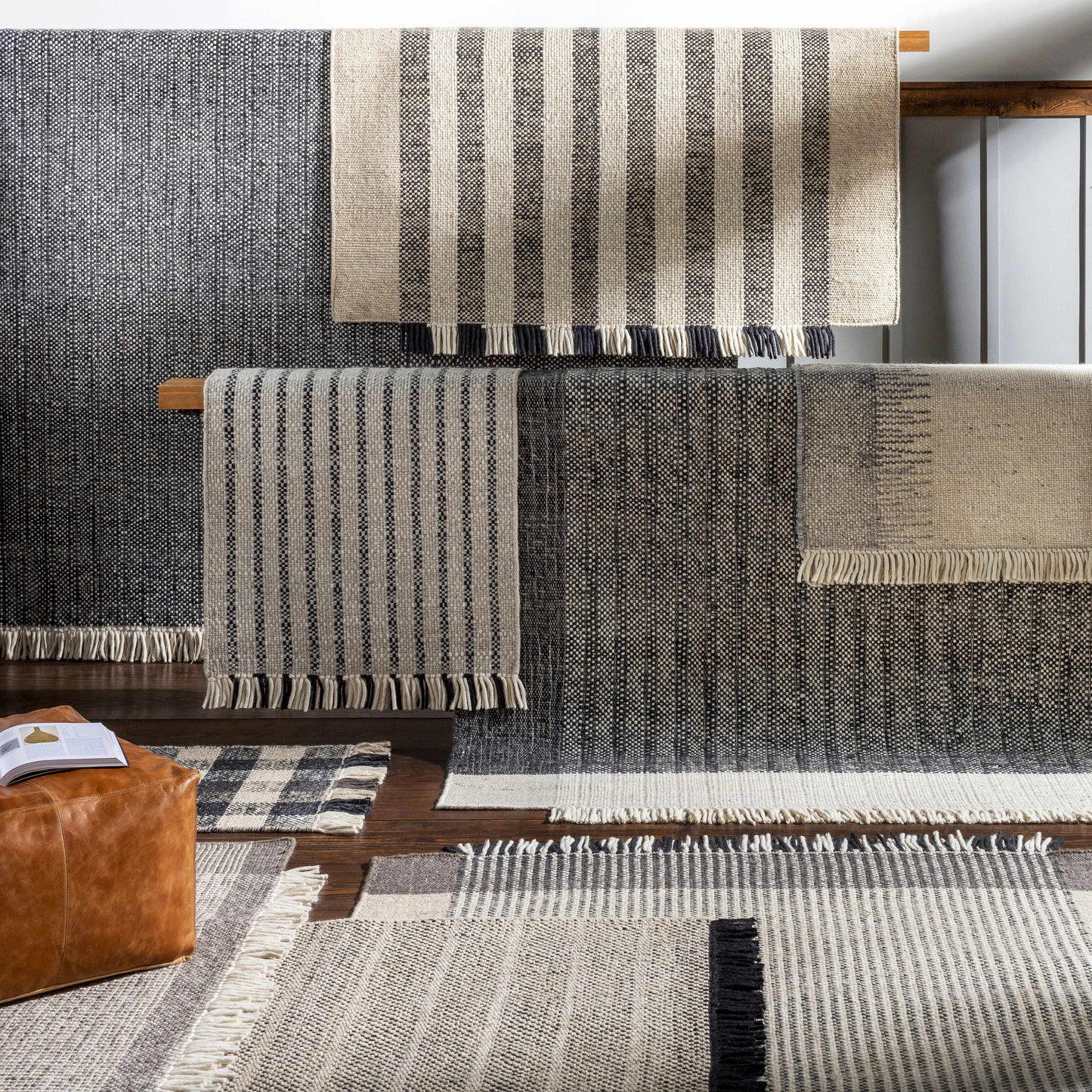Beige Grid Wool Area Rug - Cozy Stylish Home Décor