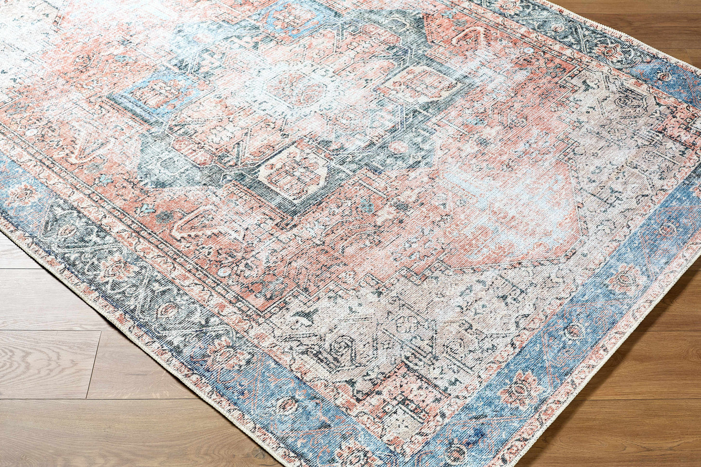 Distressed Washable Area Rug - Stylish Durable Easy to Clean