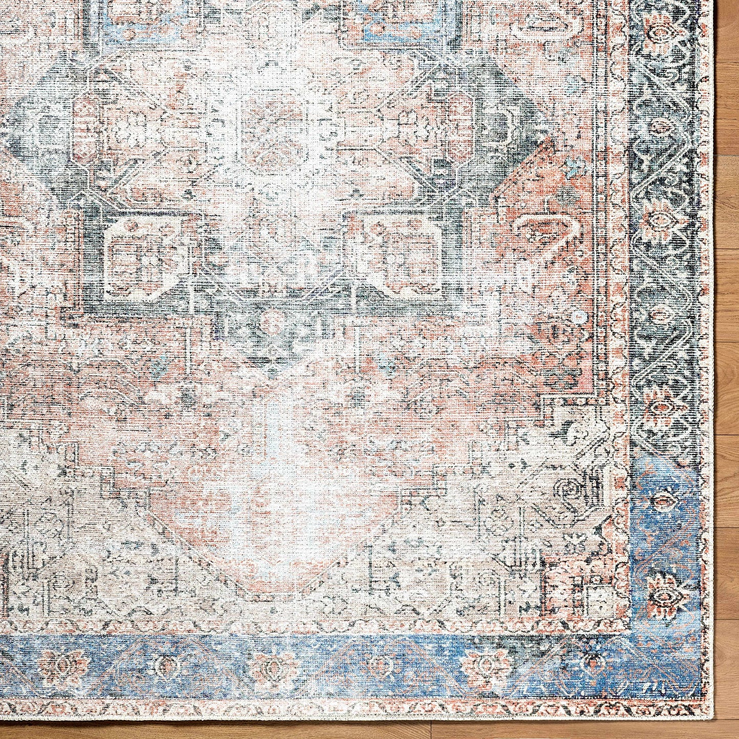 Distressed Washable Area Rug - Stylish Durable Easy to Clean