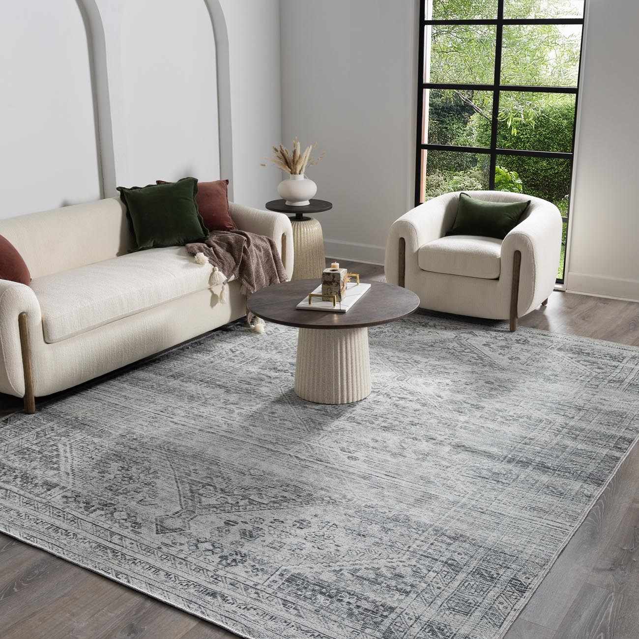 Gray Blue Washable Area Rug - Living Room Bedroom Decor