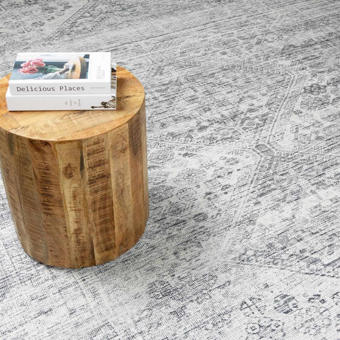 Gray Blue Washable Area Rug - Living Room Bedroom Decor