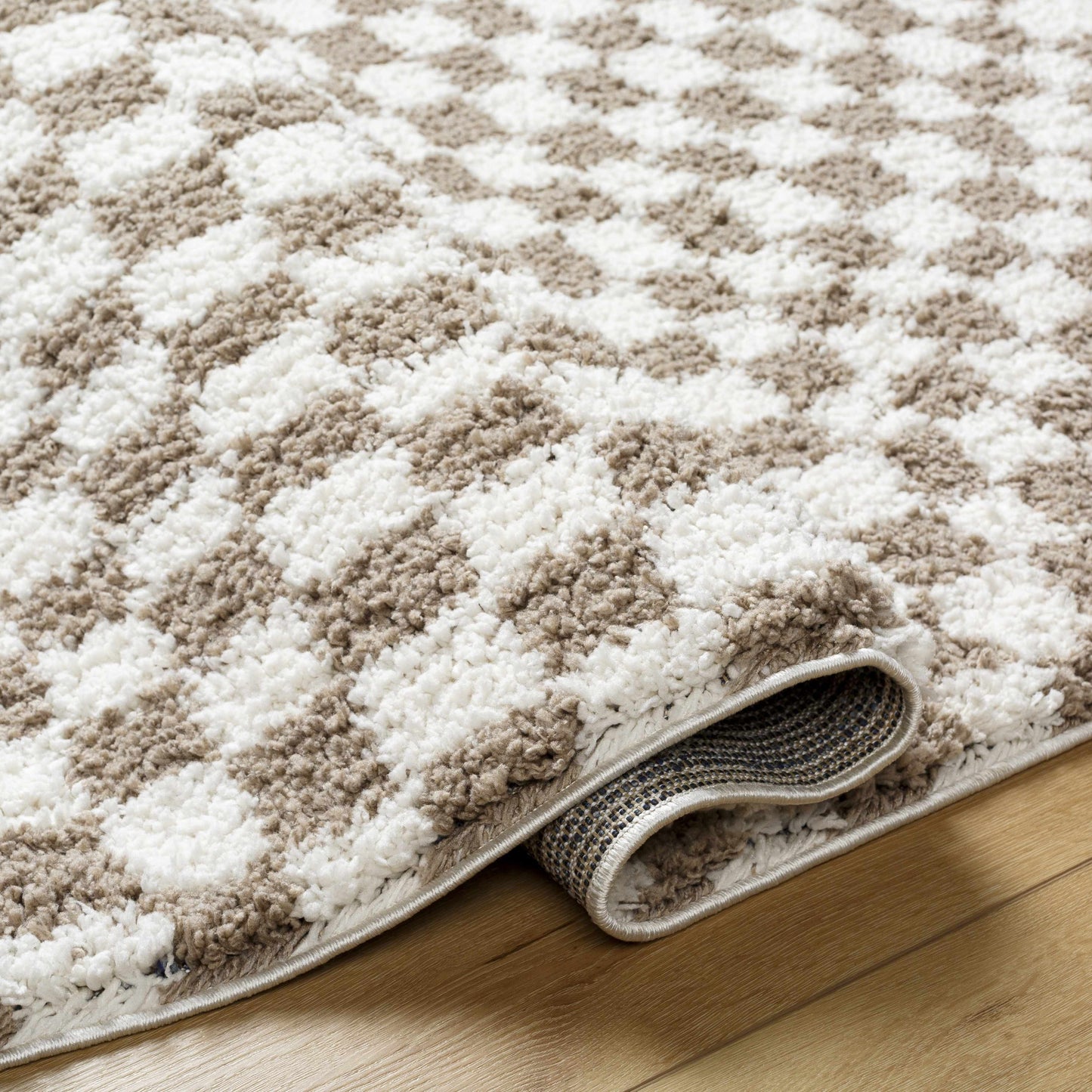 Light Gray Taupe Checkered Area Rug - Modern Living Room Decor