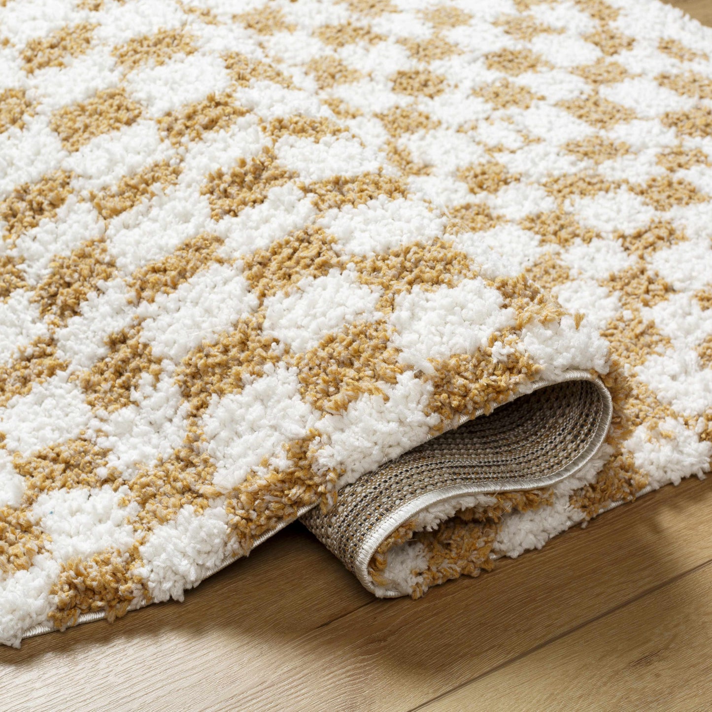Mustard Ivory Checkered Area Rug - Stylish Home Décor Accent