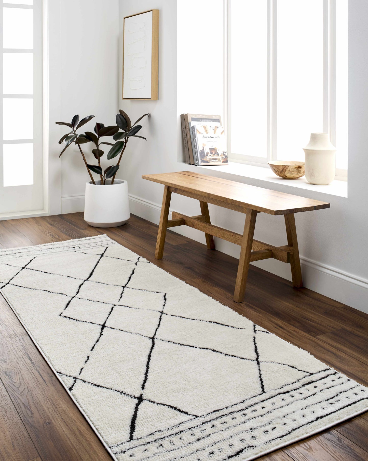 Geometric Area Rug - Black White Modern Home Decor