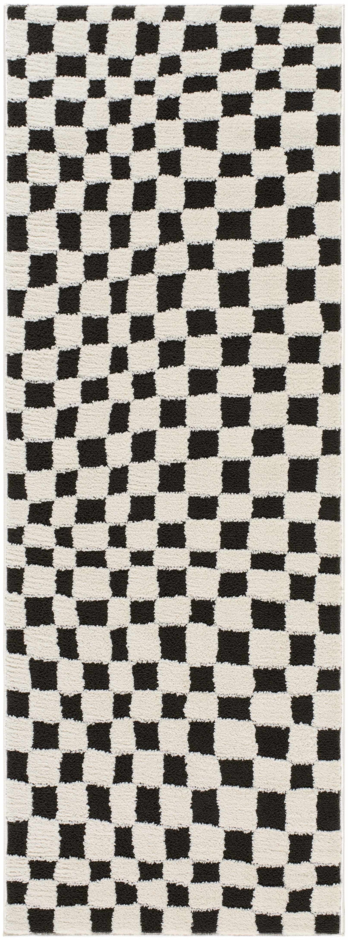 Checkered Area Rug - Stylish Black and White Geometric Floor Decor