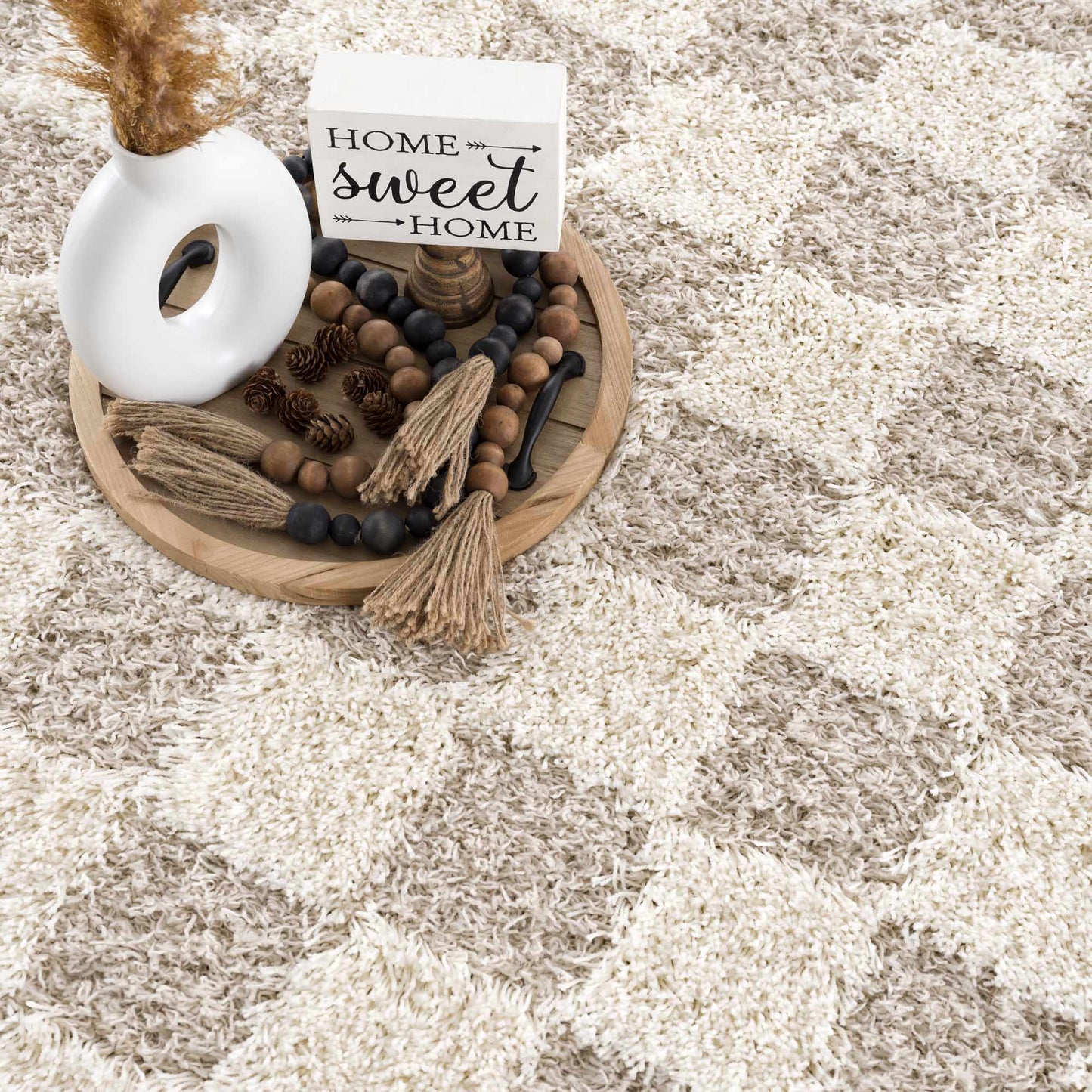 Light Brown Checkered Area Rug - Cozy Home Decor Accent