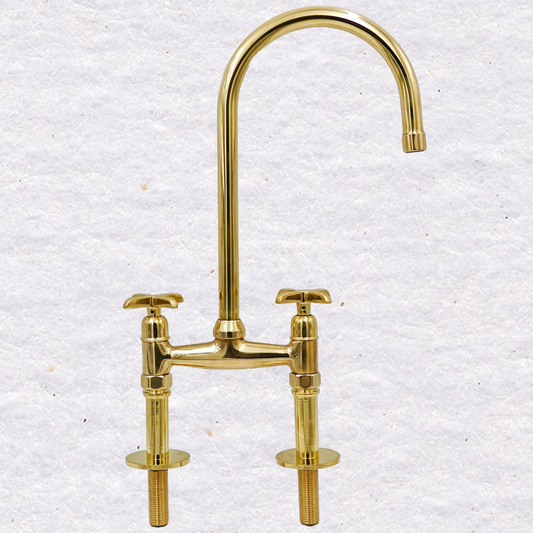 Vintage 8" Kitchen Unlacquered Brass Bridge faucet