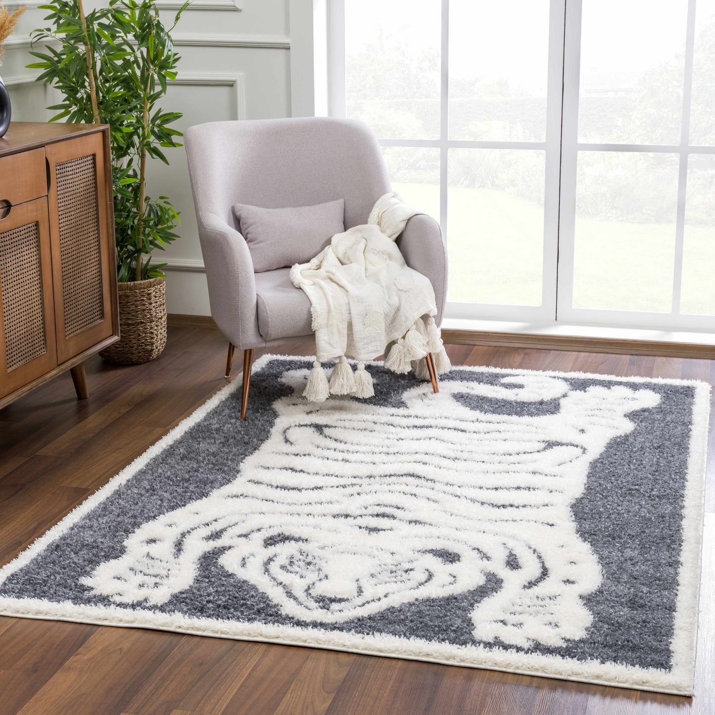 Tibetan Tiger Plush Rug - Zane Collection Charcoal Decor