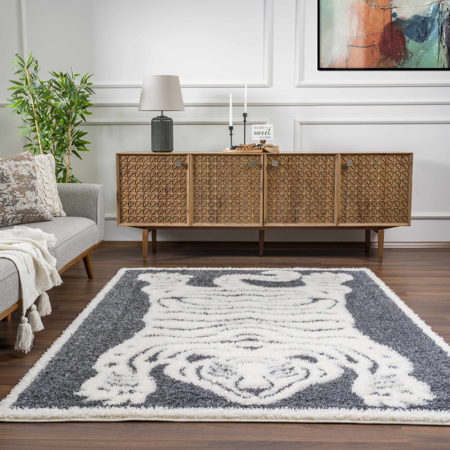 Tibetan Tiger Plush Rug - Zane Collection Charcoal Decor