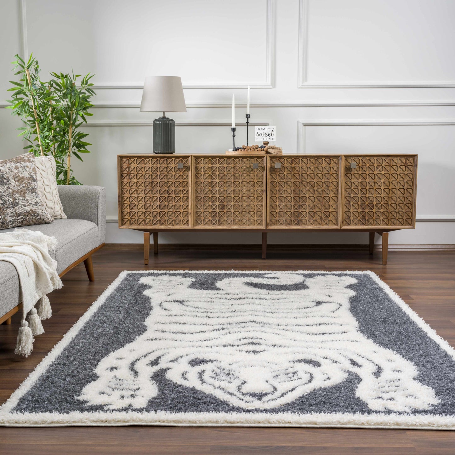 Tibetan Tiger Plush Rug - Zane Collection Charcoal Decor