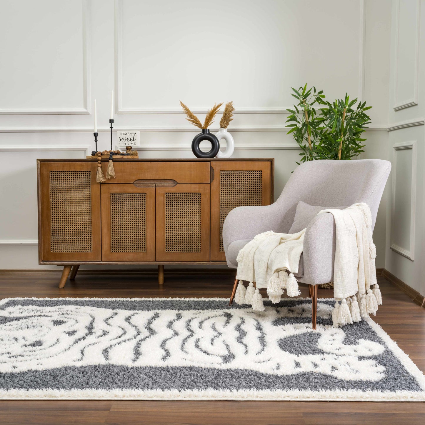 Tibetan Tiger Plush Rug - Zane Collection Charcoal Decor