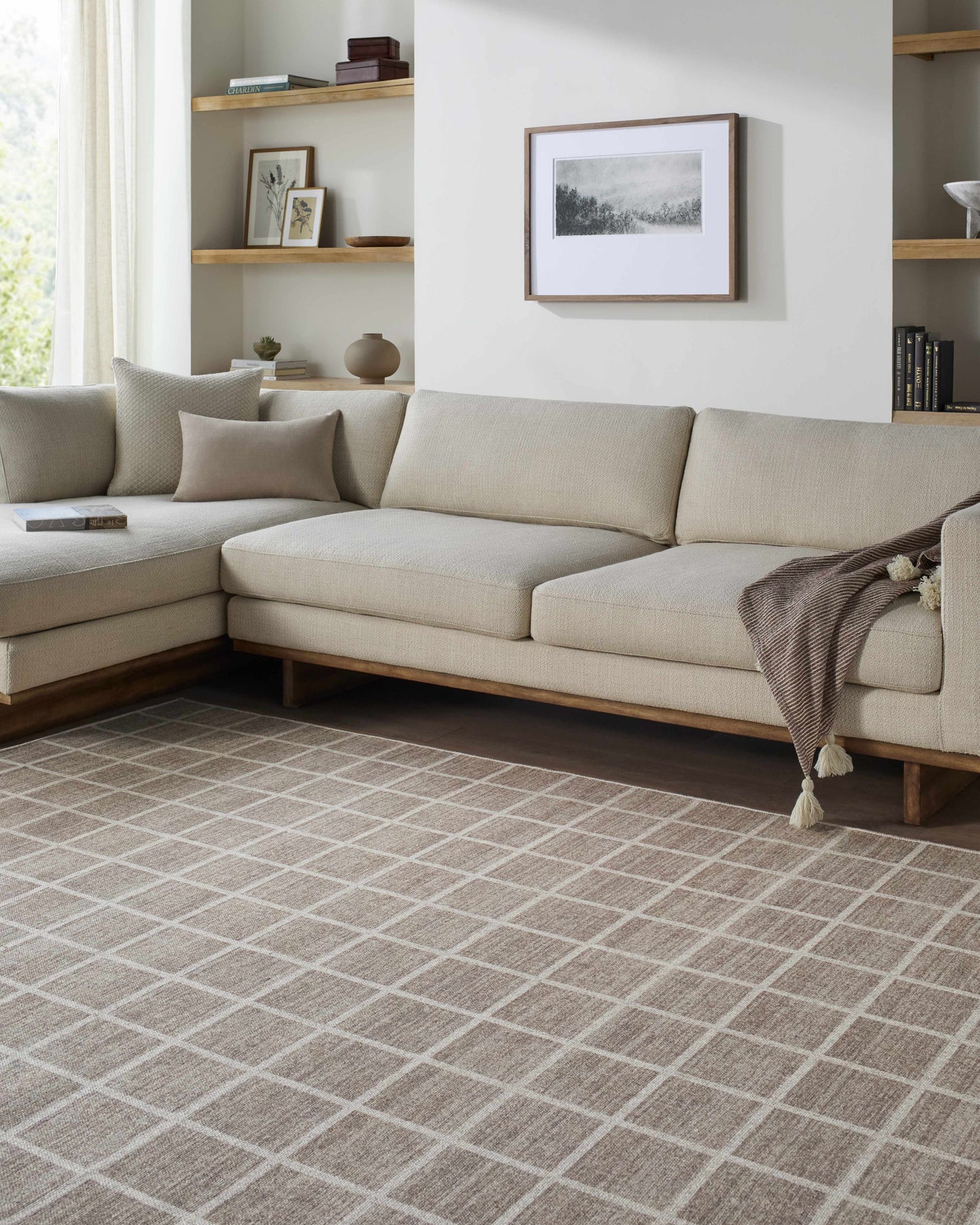 Washable Checkered Wool Area Rug - Stylish Durable Home Decor
