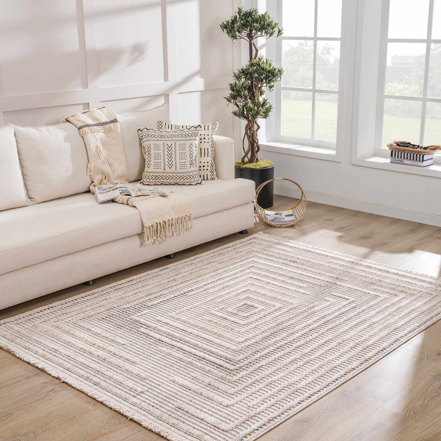 Modern Geometric Area Rug - Stylish Living Room Bedroom Decor