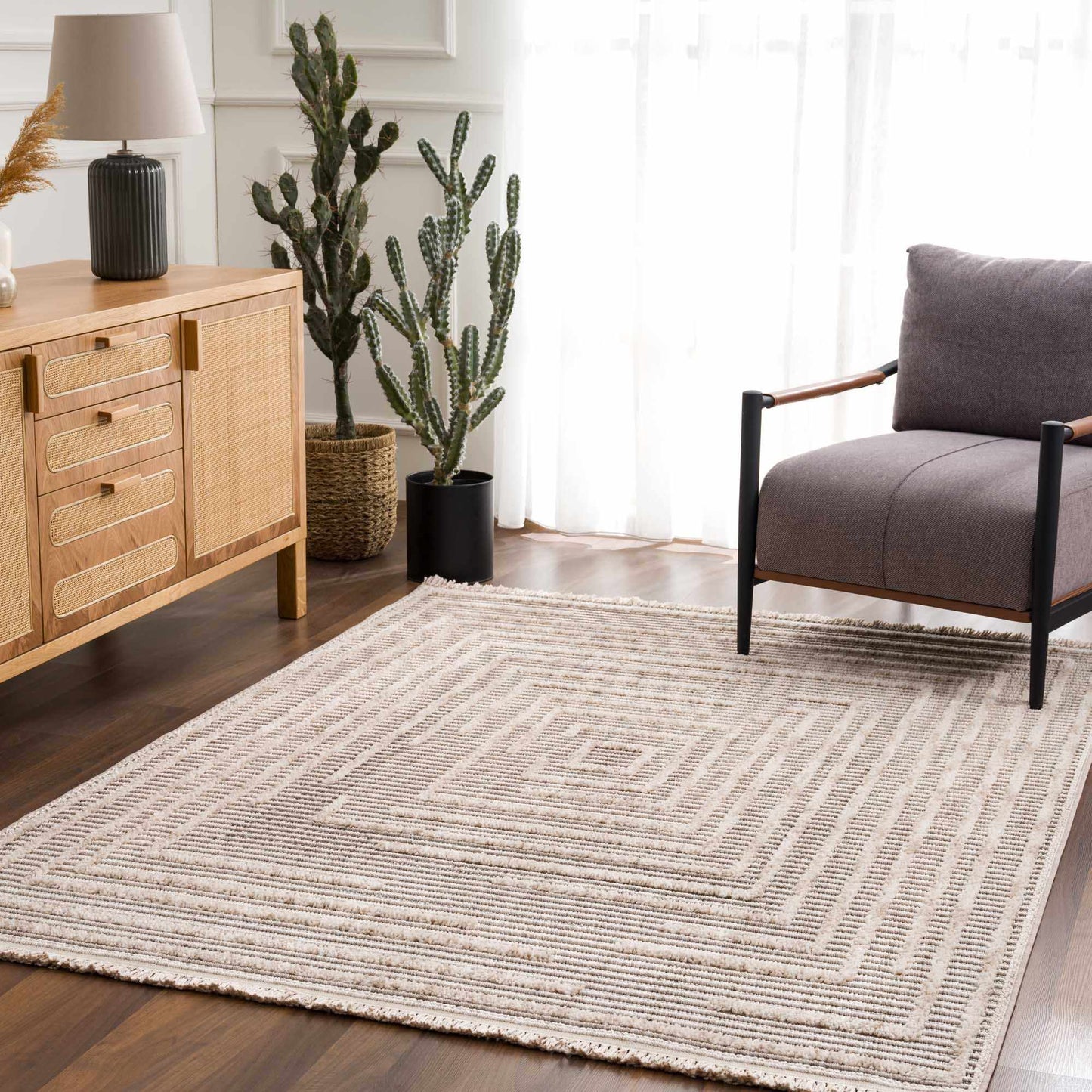 Modern Geometric Area Rug - Stylish Living Room Bedroom Decor