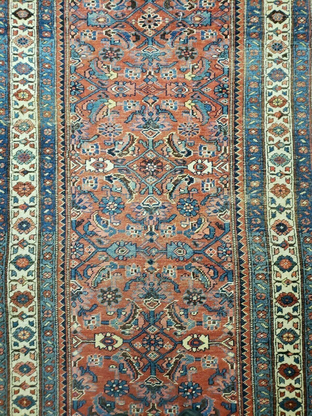 3' 8" X 11' Antique Handmade Turkish Wool Rug Veg Dye Runner Nice Rusted Red