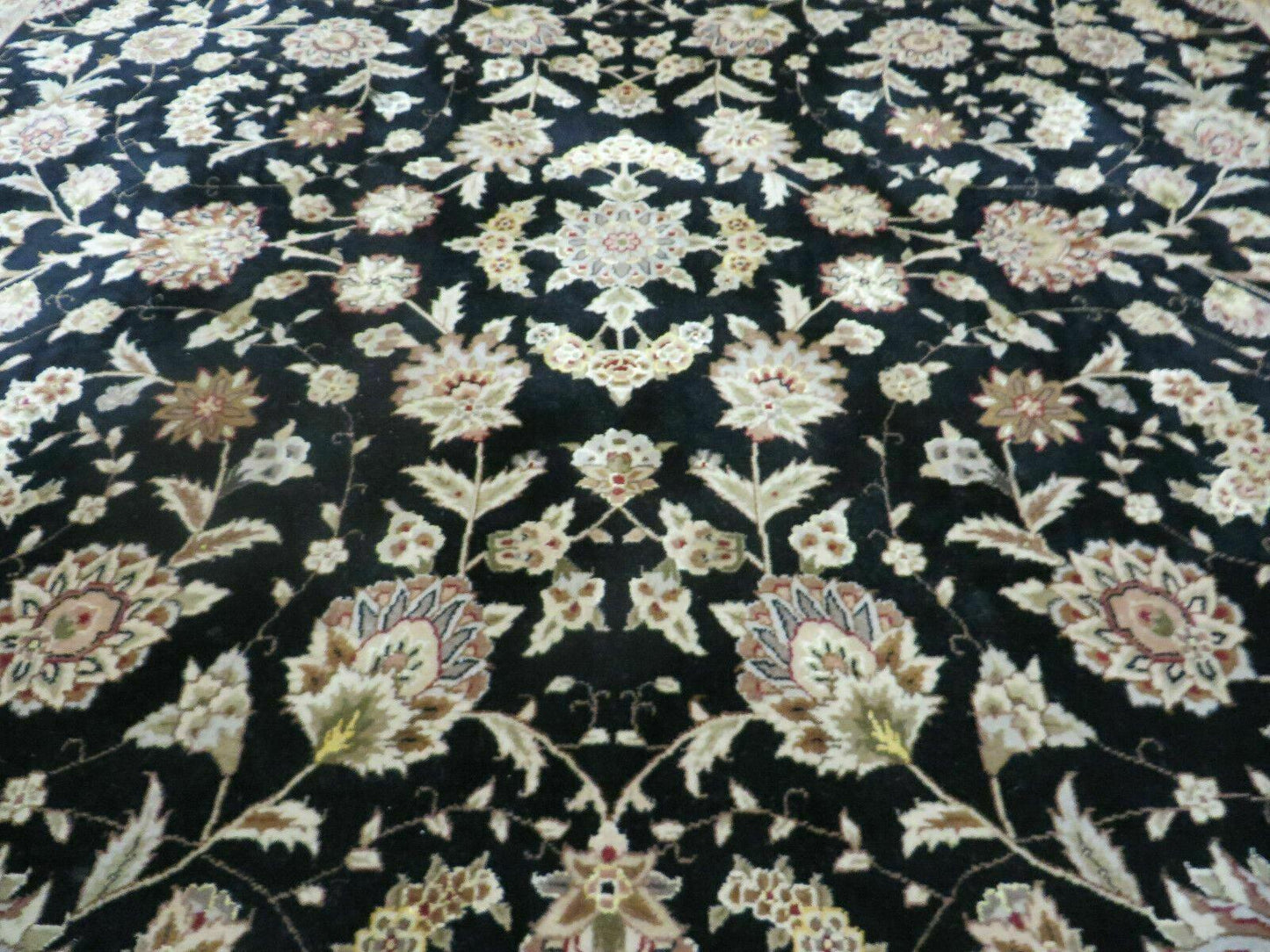 Vintage Chinese Silk Wool Rug Hand Knotted Oriental Floral 9 By 12 Feet With Silk Highlights