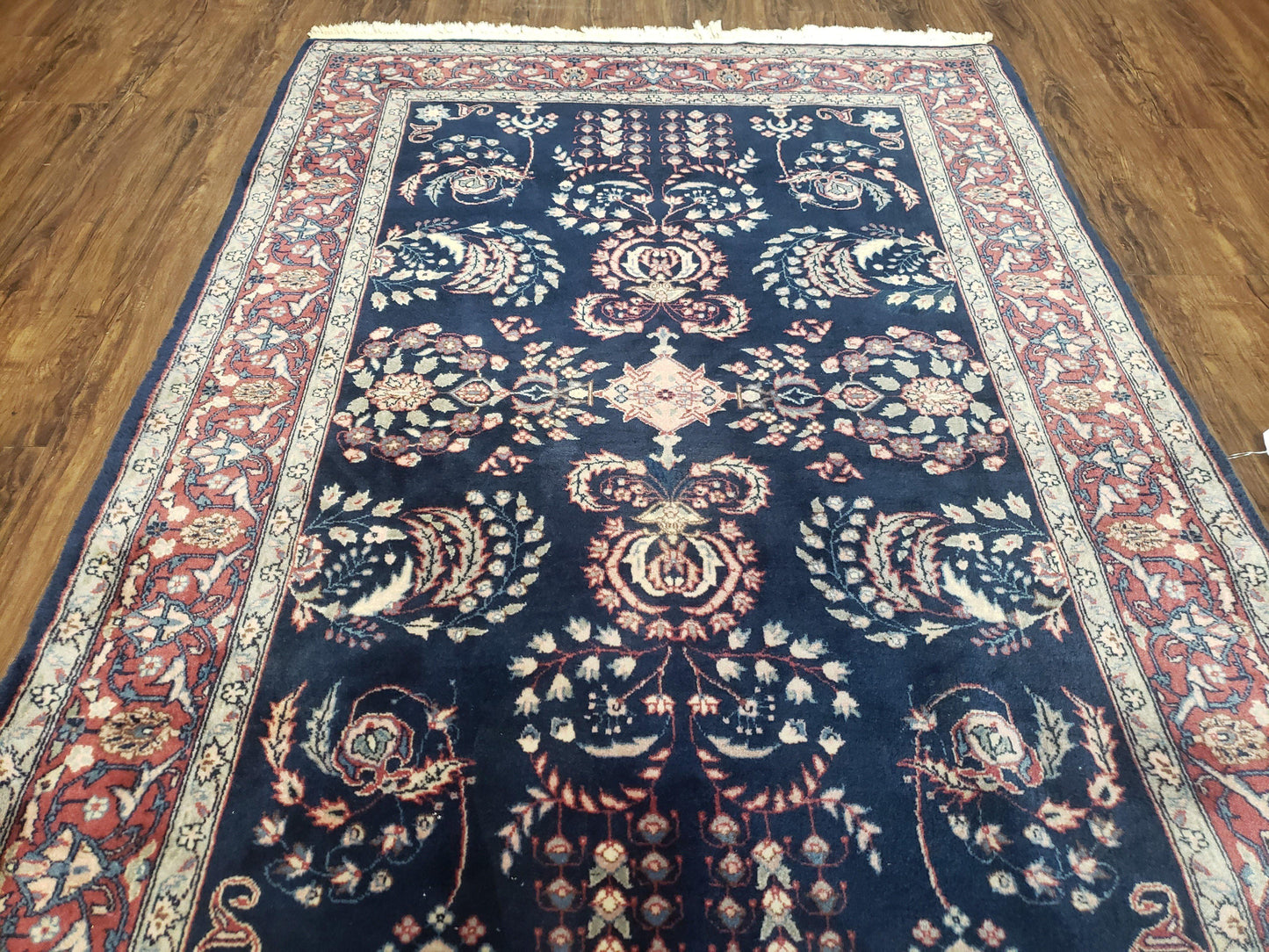 Indo Persian Rug 4x6 Hand Knotted Wool Oriental Carpet Dark Blue Floral Entryway