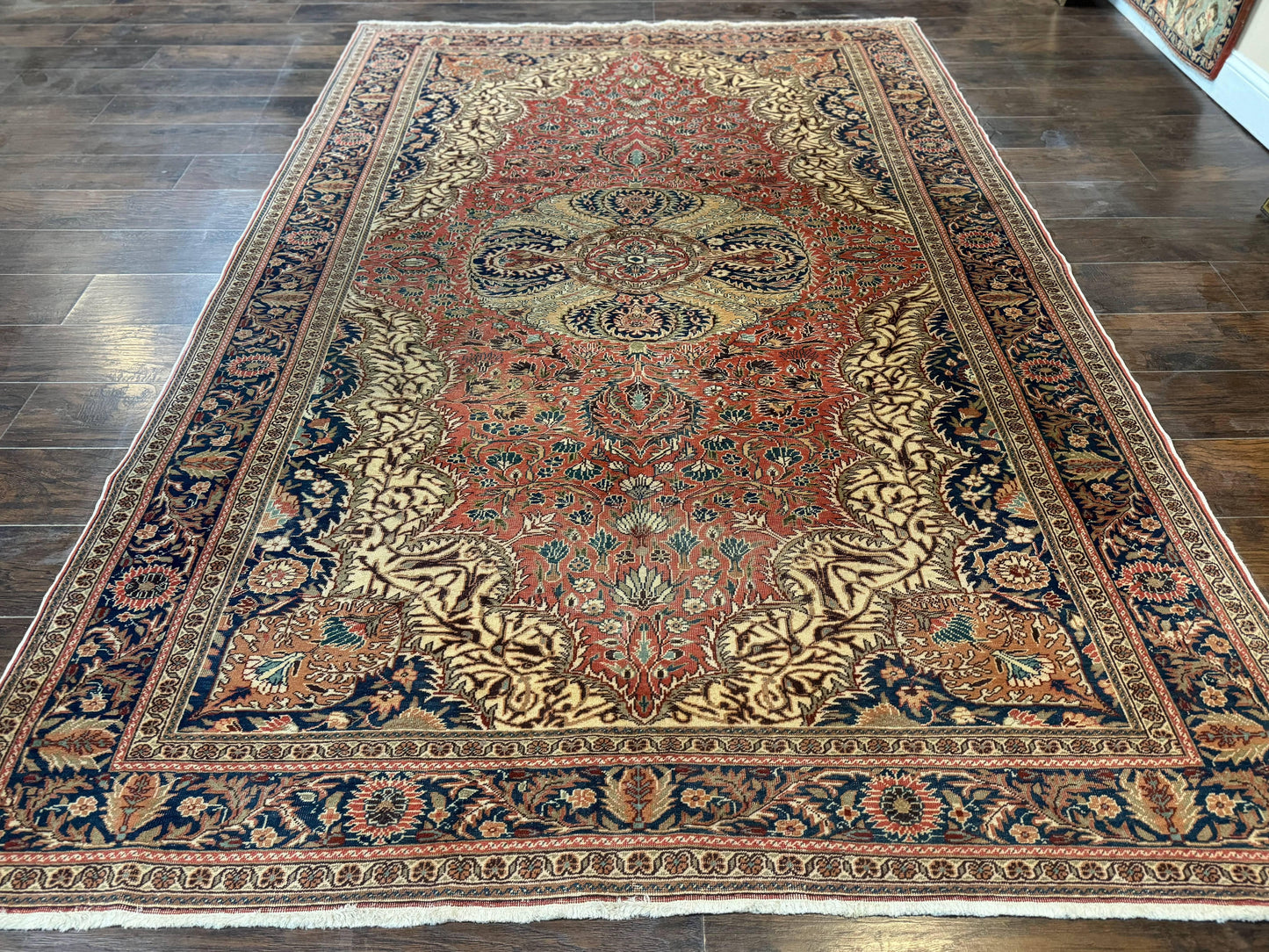 Turkish Kayseri Rug 6x10 Antique Hand-Knotted Wool Floral Medallion Oriental Carpet Red