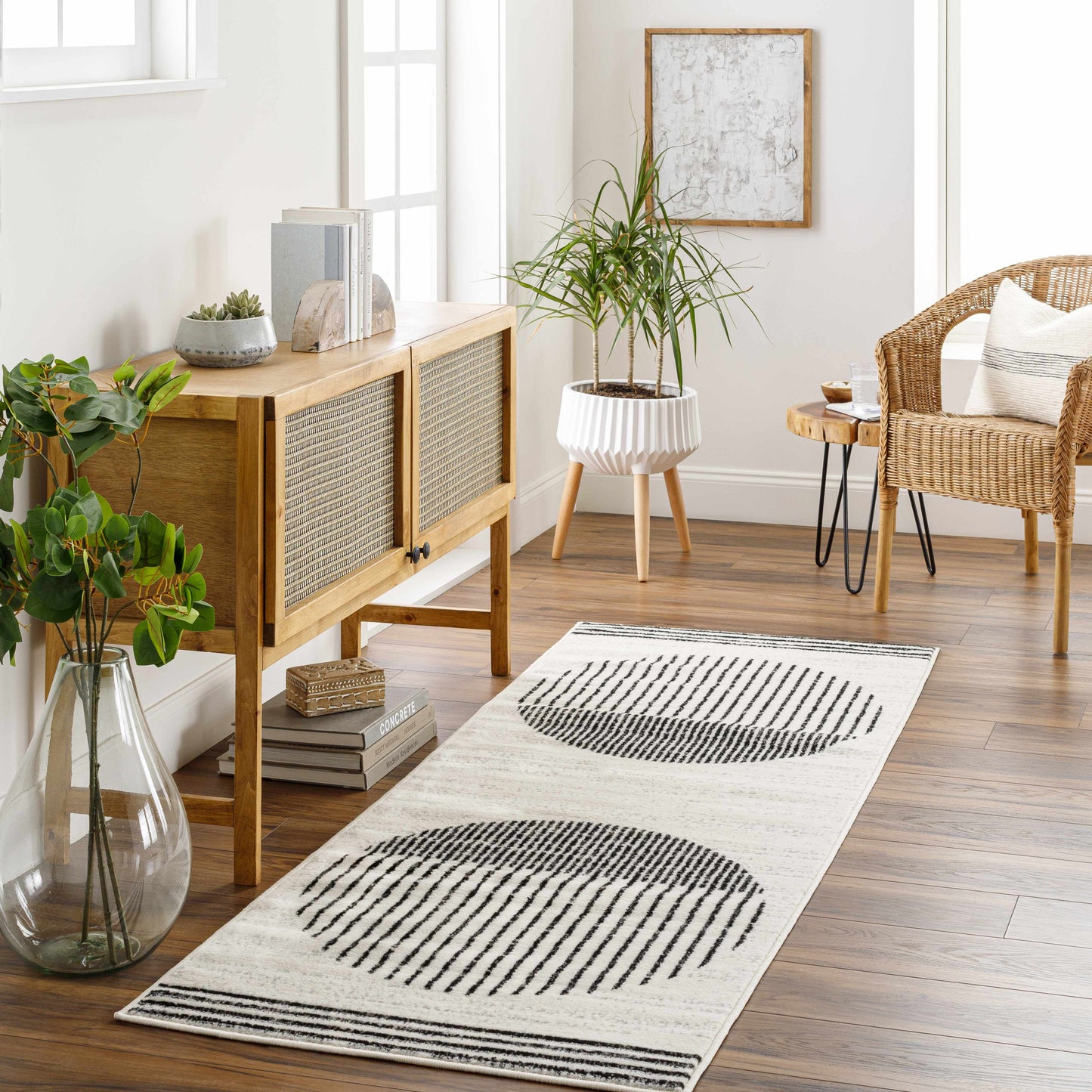 Angus Black White Geometric Area Rug - Modern Home Décor